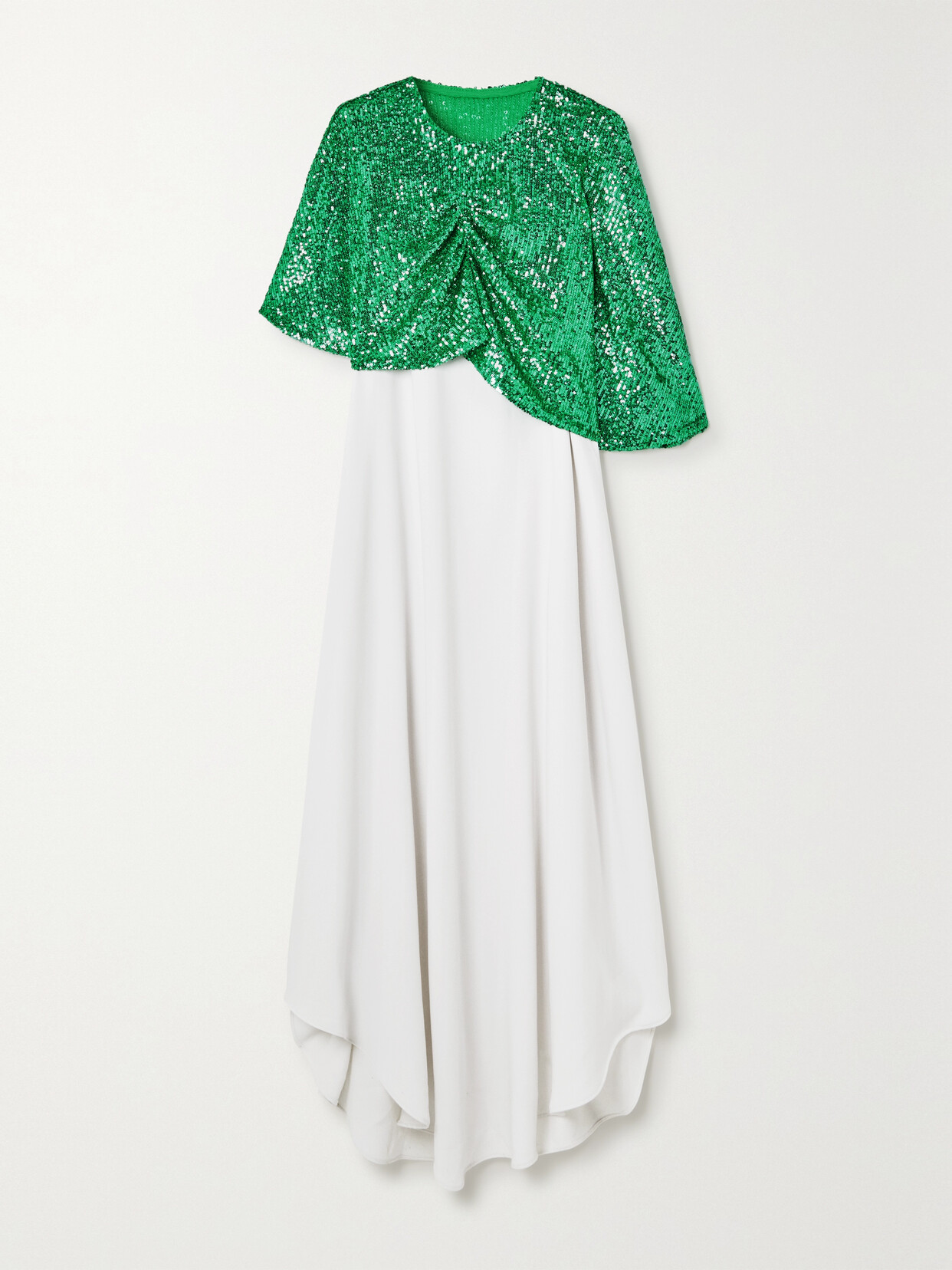 Dima Ayad Asymmetric Cape-effect Crepe And Sequined Tulle Gown - Green