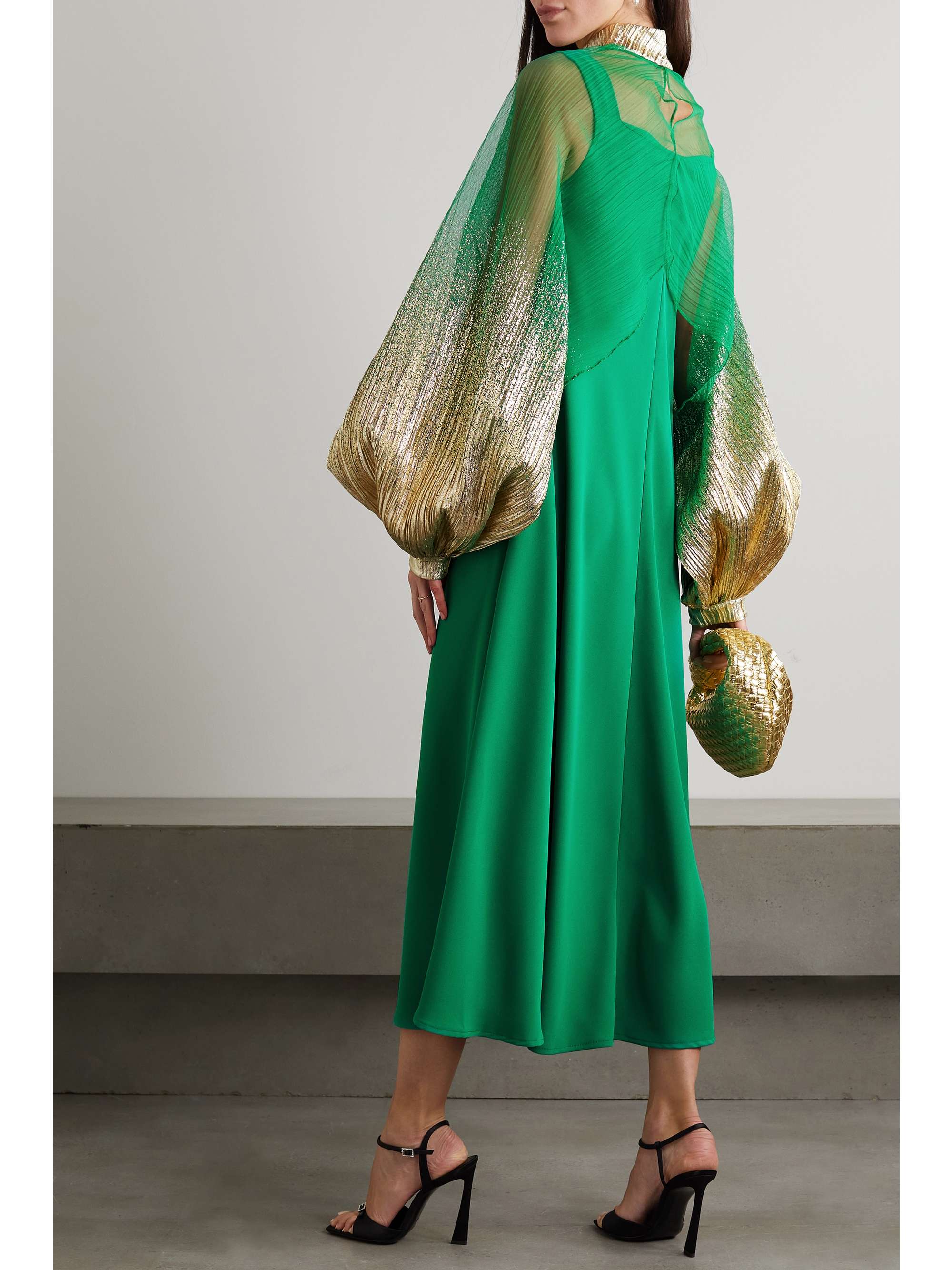 DIMA AYAD Layered crepe and metallic chiffon gown