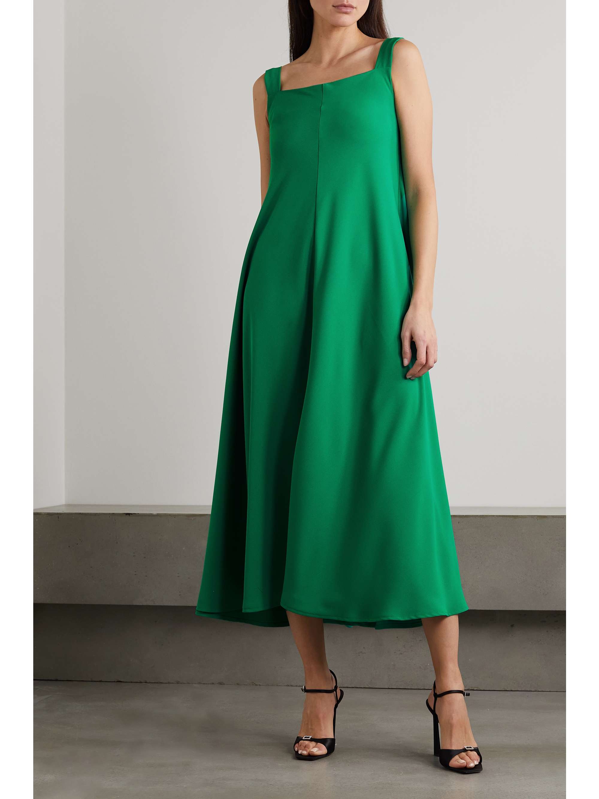 DIMA AYAD Layered crepe and metallic chiffon gown