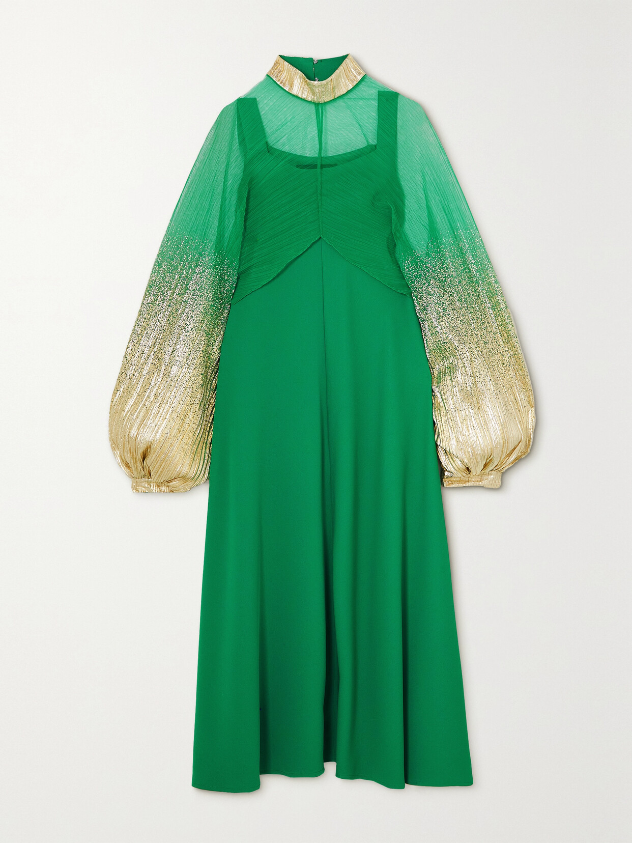 Dima Ayad - Layered Crepe And Metallic Chiffon Gown - Green