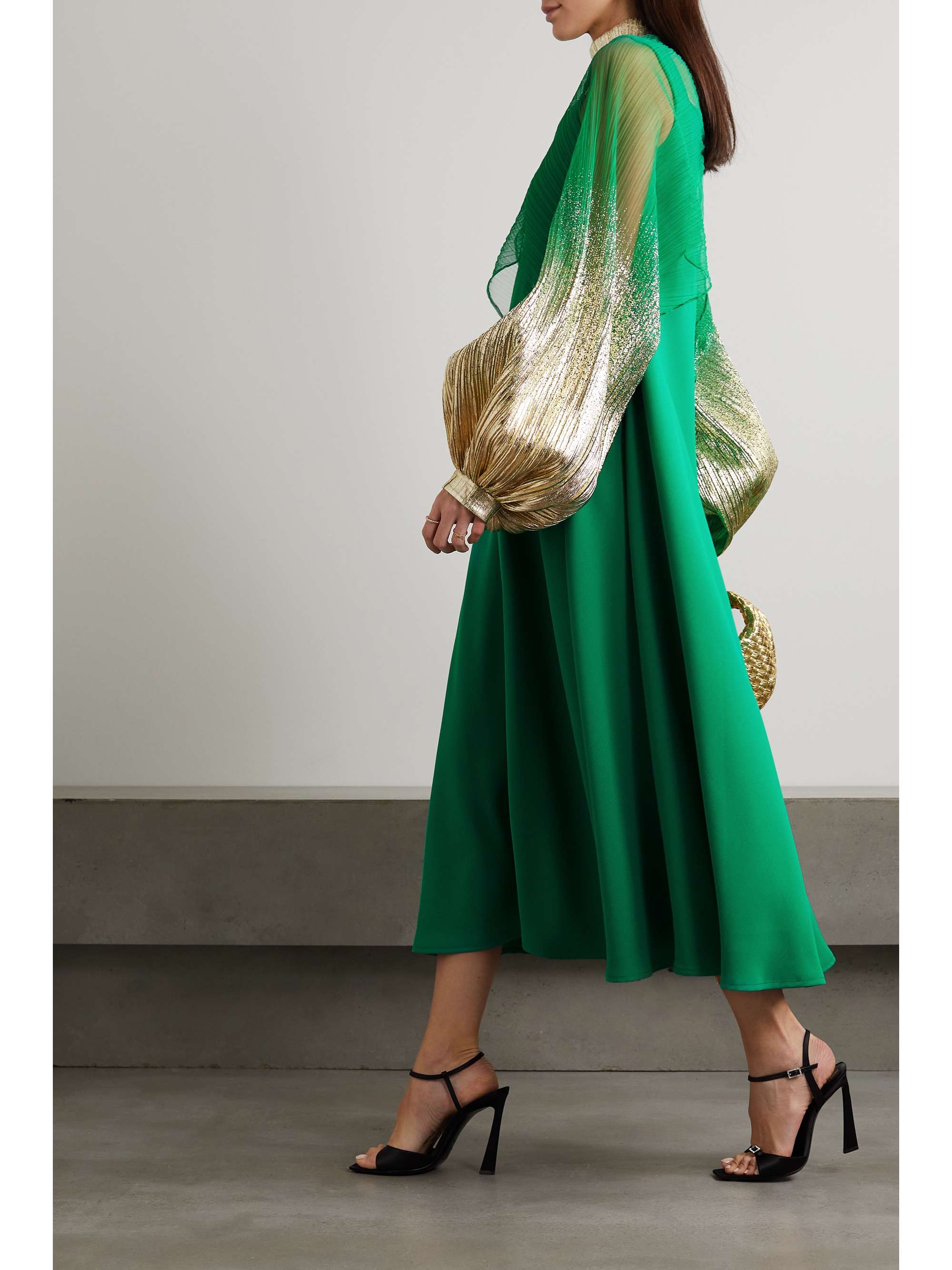 DIMA AYAD Layered crepe and metallic chiffon gown
