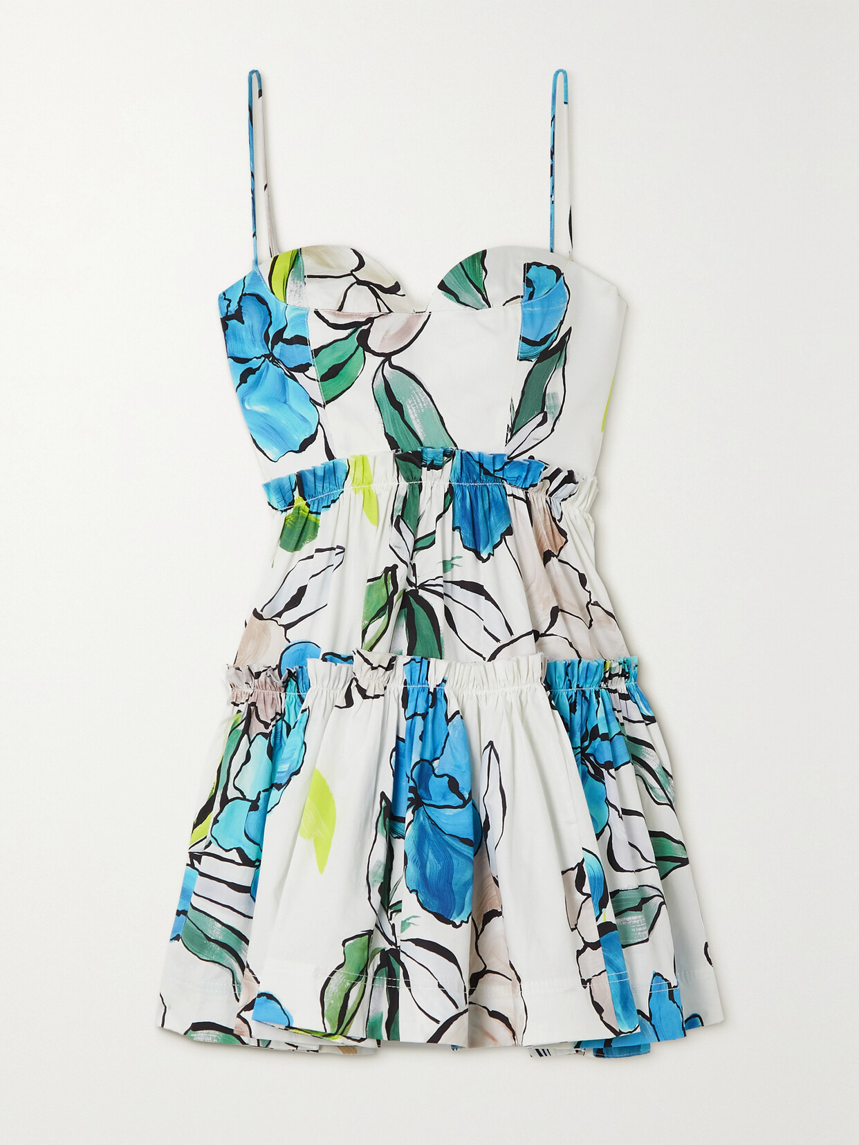 Aje - Maya Floral-print Tiered Cotton Mini Dress - Blue