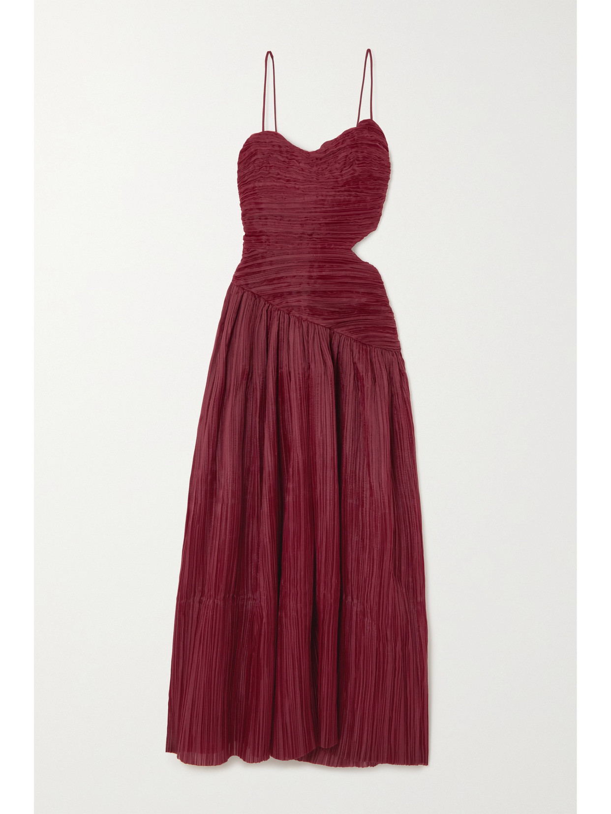 Aje - Laurier Wave Cutout Plissé-organza Maxi Dress - Burgundy