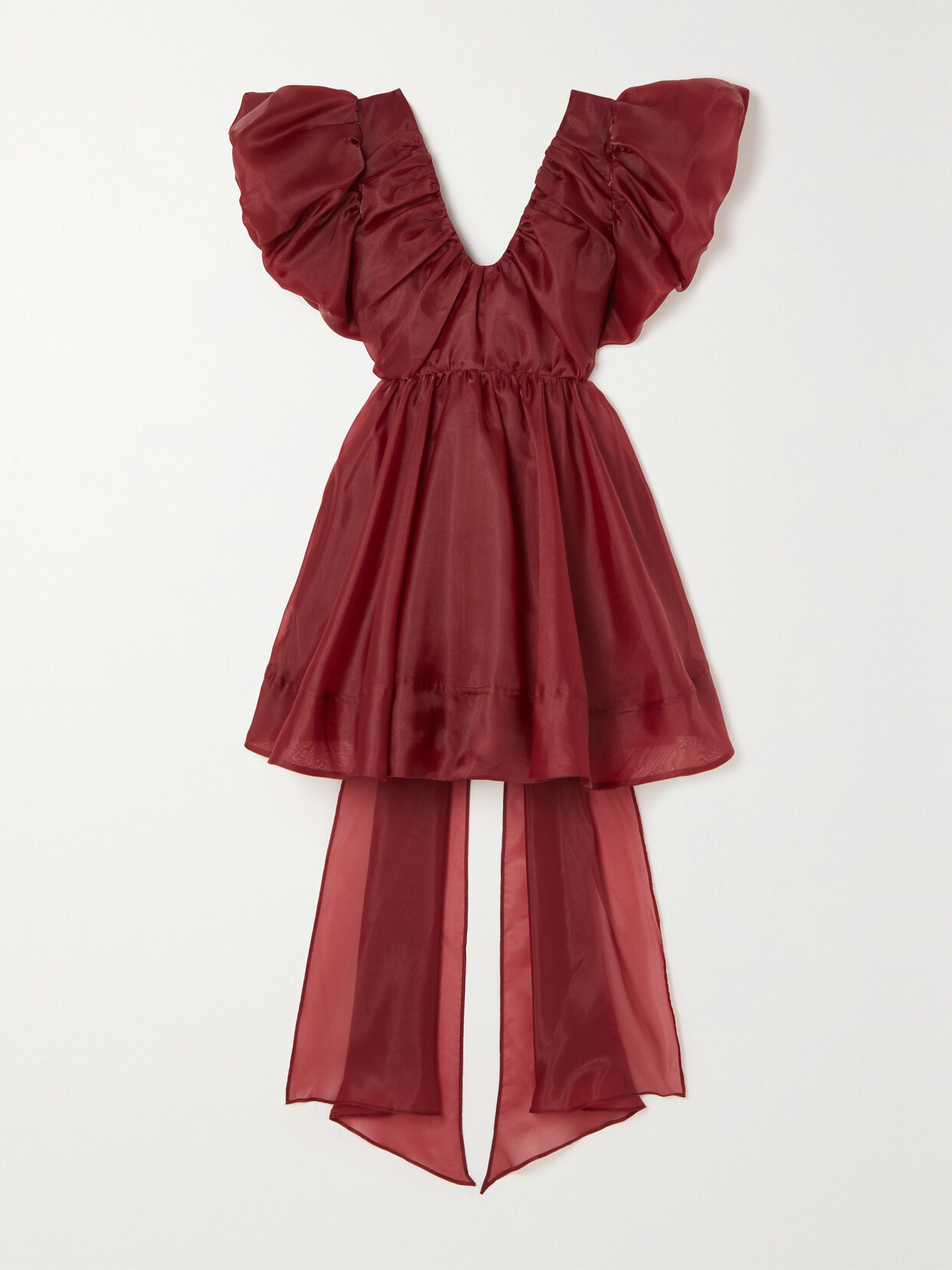 Shop Aje Gretta Tie-detailed Gathered Organza Mini Dress In Burgundy