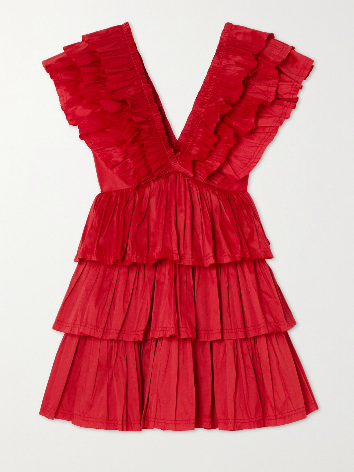 Aje - Rhythmic Frayed Ruffled Satin Mini Dress - Red