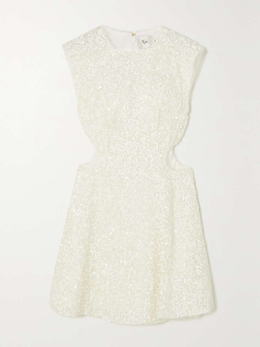Aje Mirage Cutout Sequined Tulle Mini Dress - UK 14