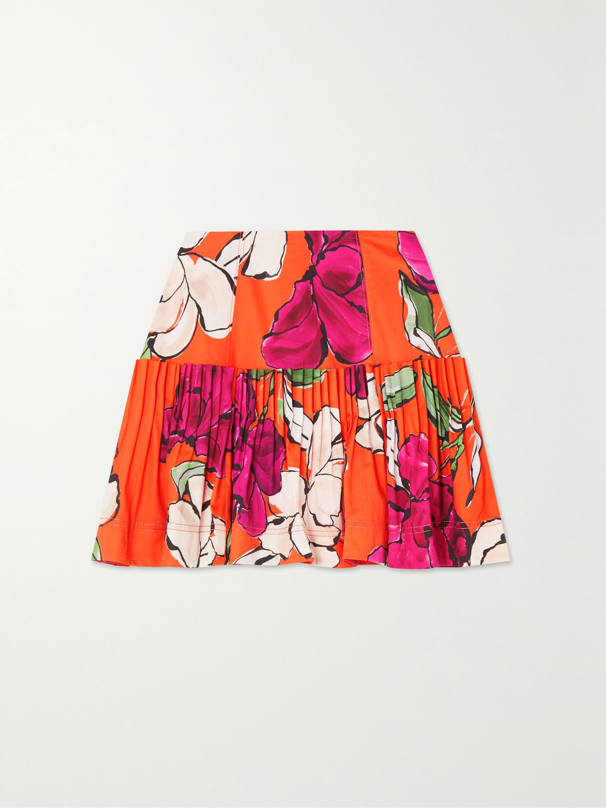 Niki Pleated Floral-print Cotton-poplin Mini Skirt