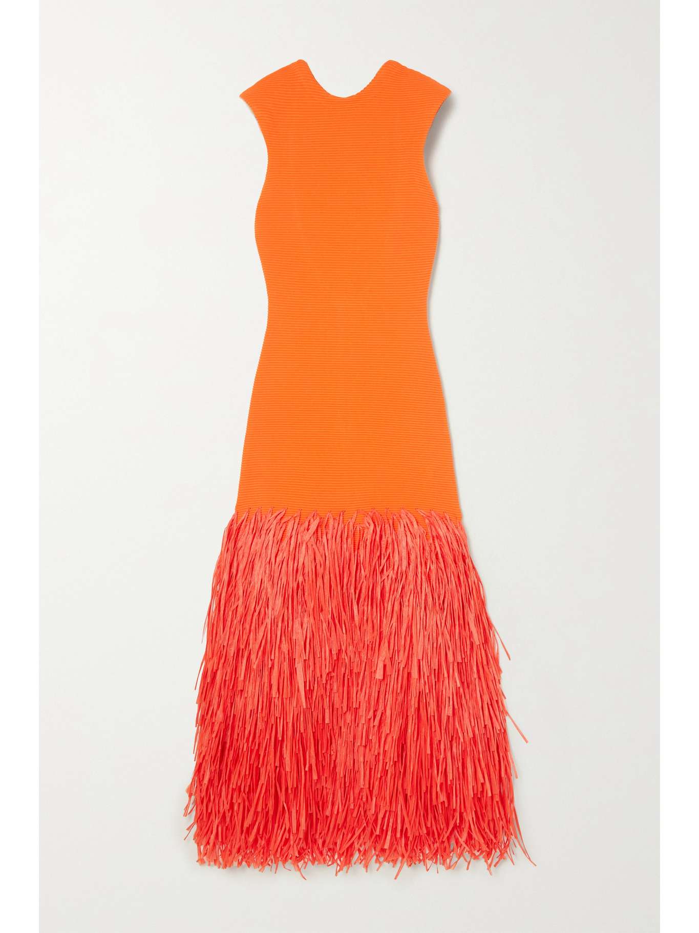 AJE Fringed faux raffiatrimmed ribbed stretchknit midi dress NETA