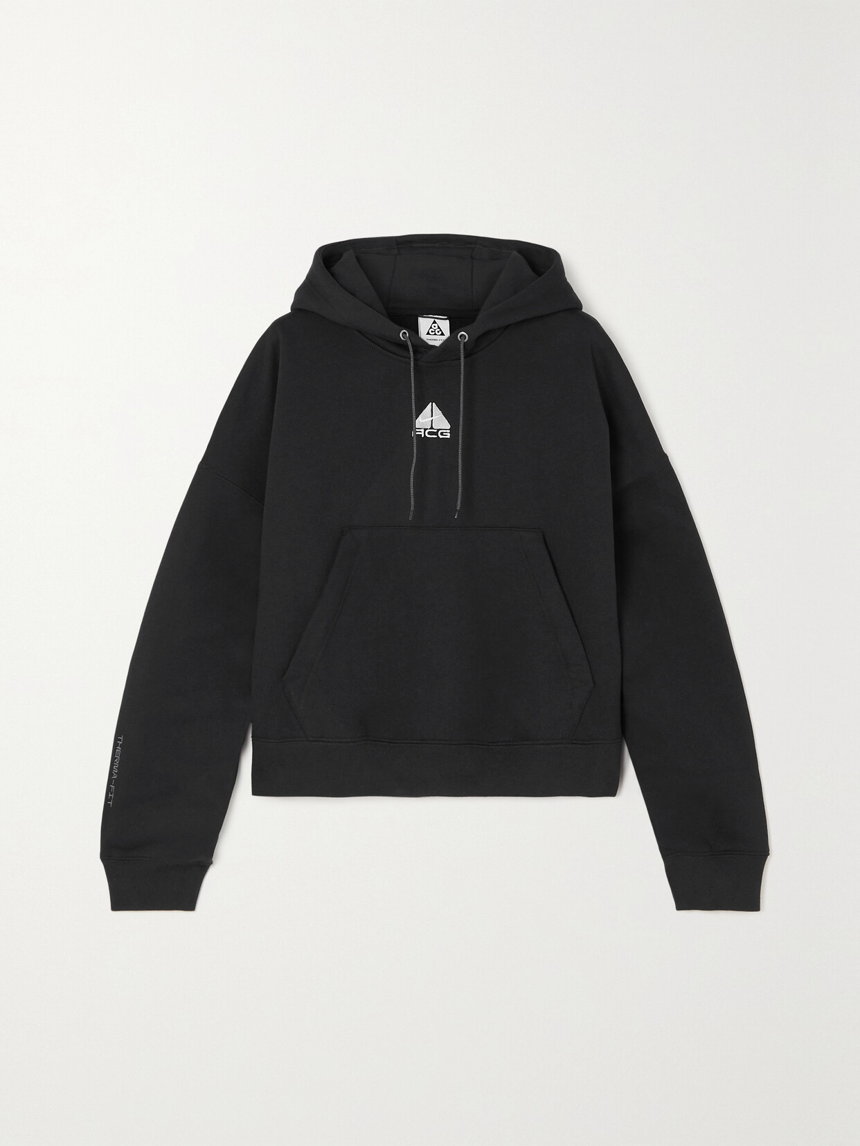 Shop Nike Acg Embroidered Therma-fit Cotton-blend Jersey Hoodie In Black