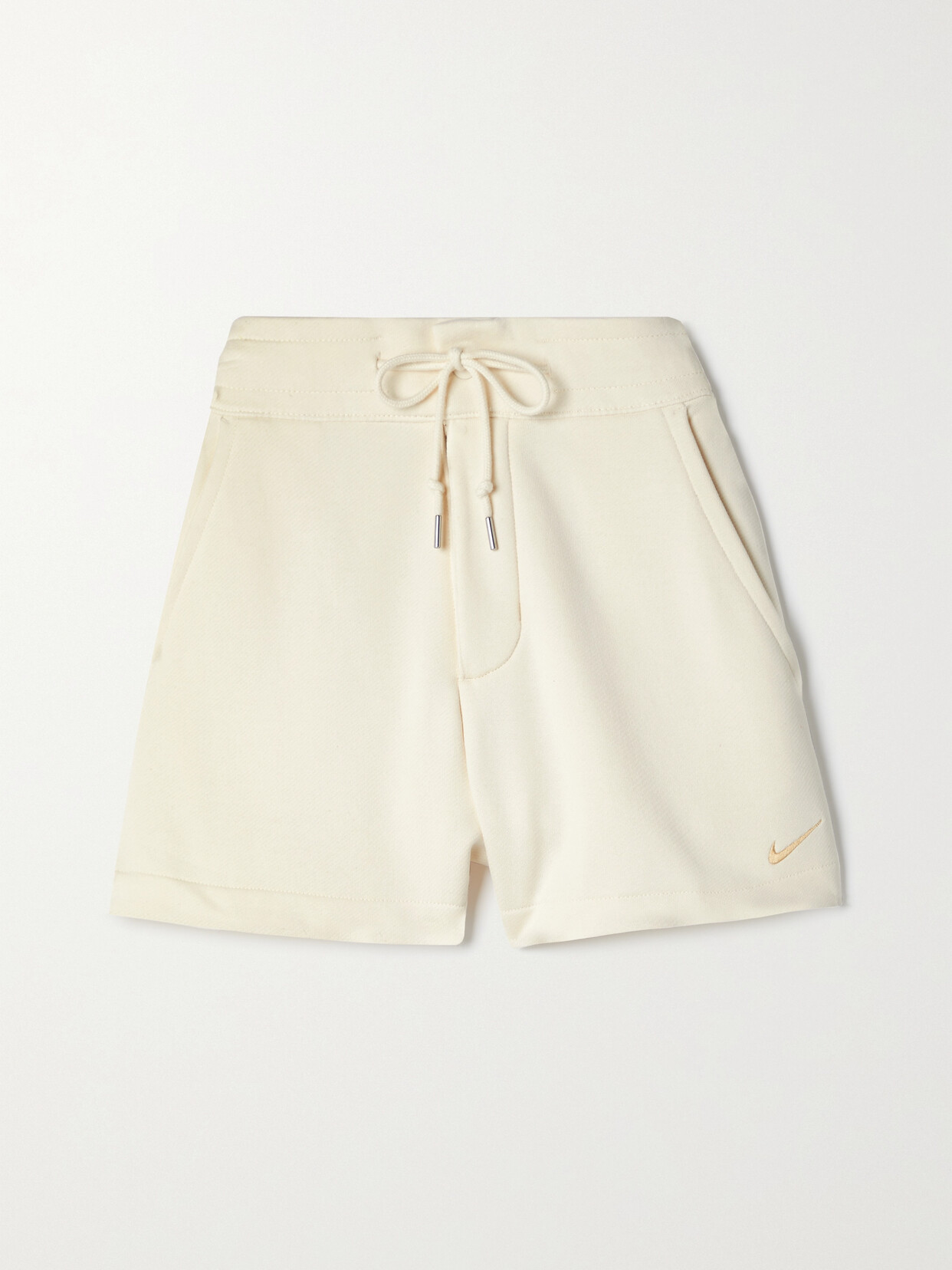 Nike Sportswear Essentials Embroidered Cotton-jersey Shorts In Weiss