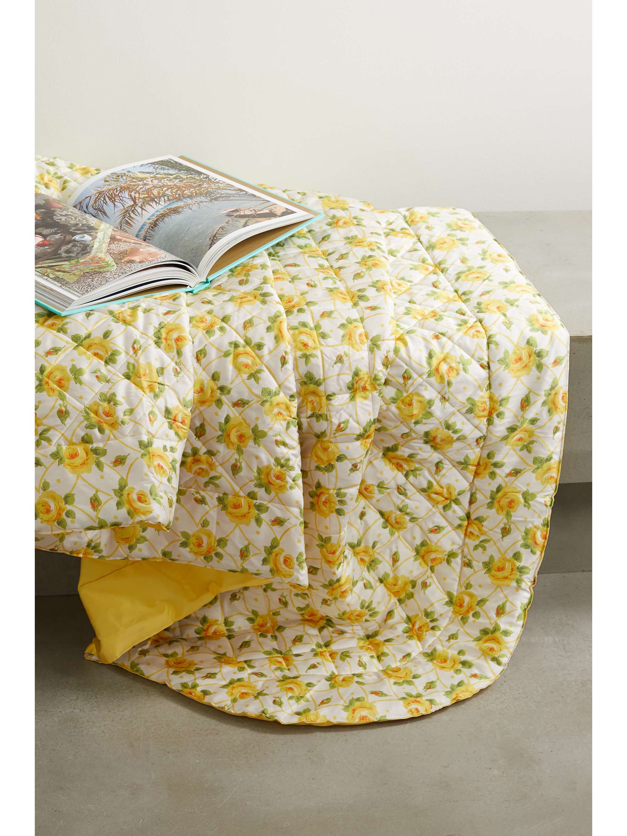 LORETTA CAPONI Quilted floral-print cotton blanket