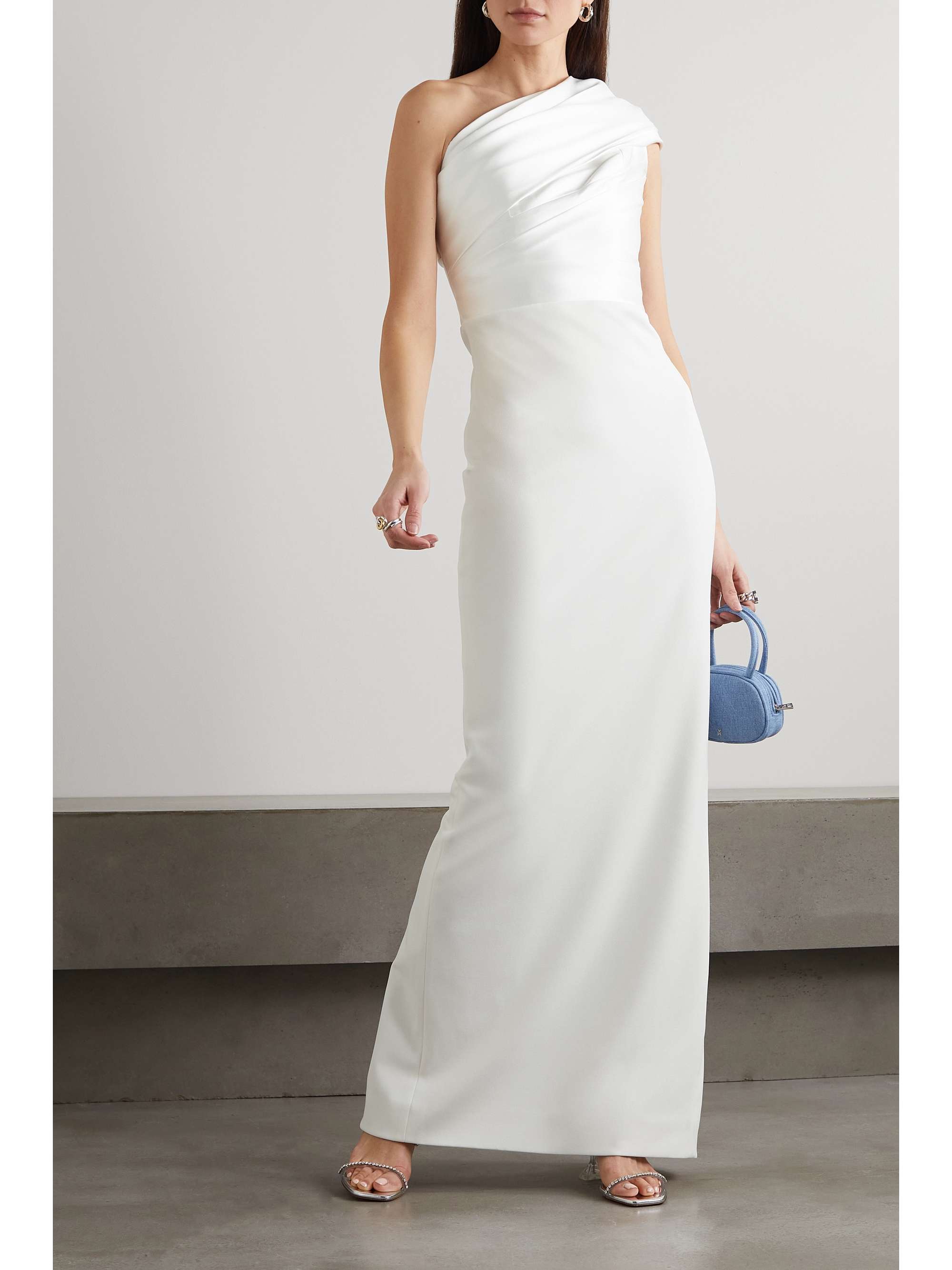 SOLACE LONDON Selia one-shoulder satin-twill and crepe maxi dress