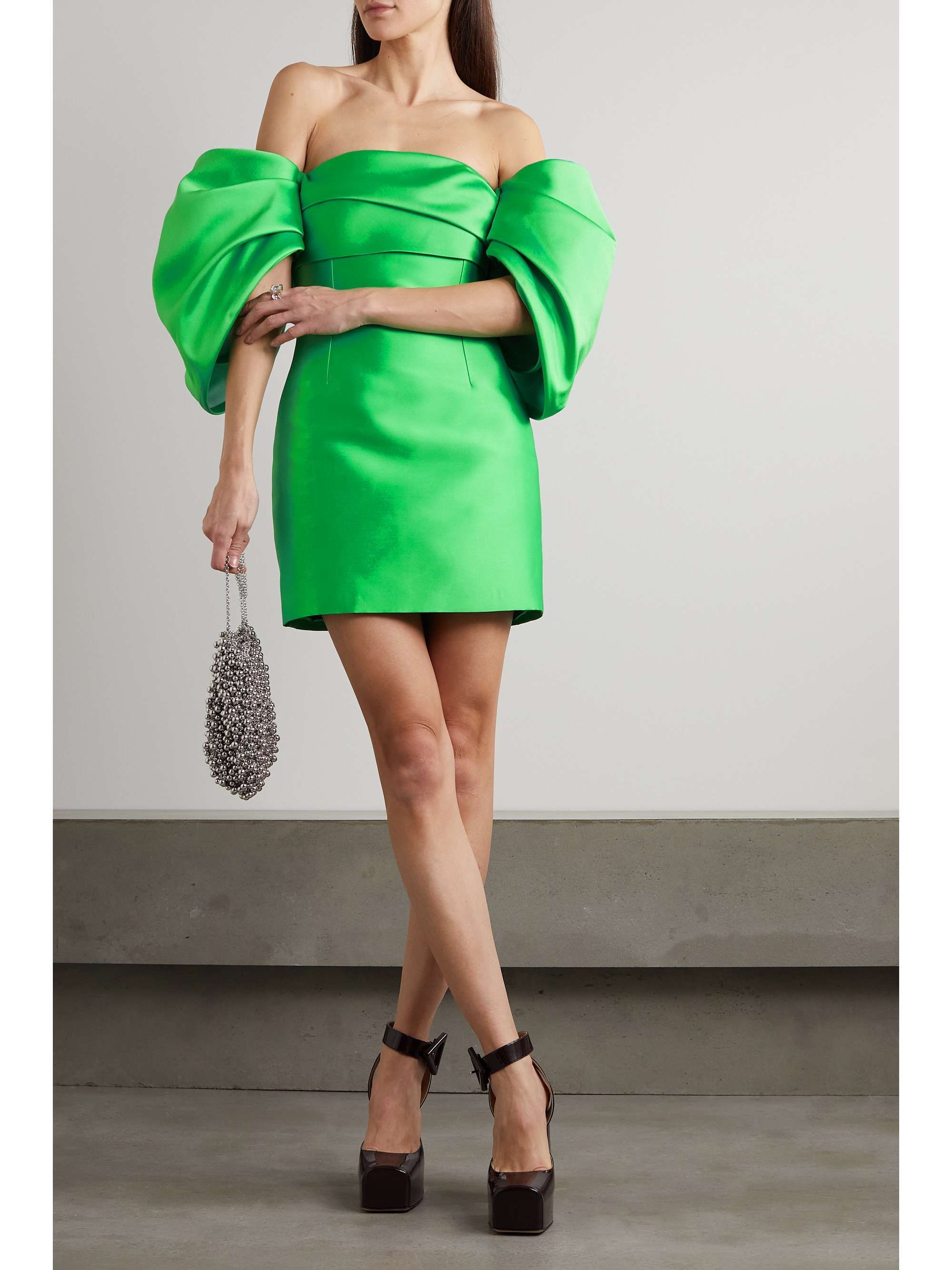 SOLACE LONDON Elina off-the-shoulder satin-twill mini dress