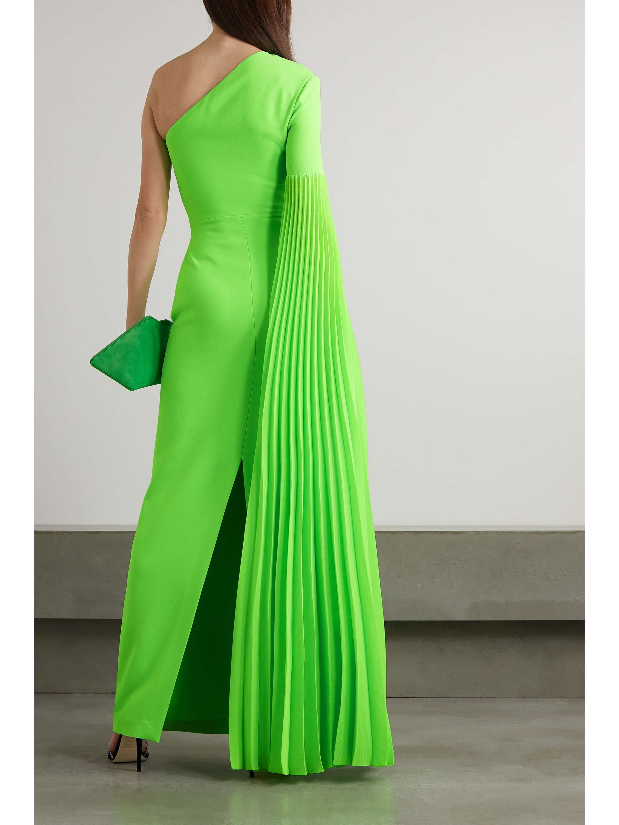 SOLACE LONDON Delia one-shoulder crepe and pleated chiffon gown