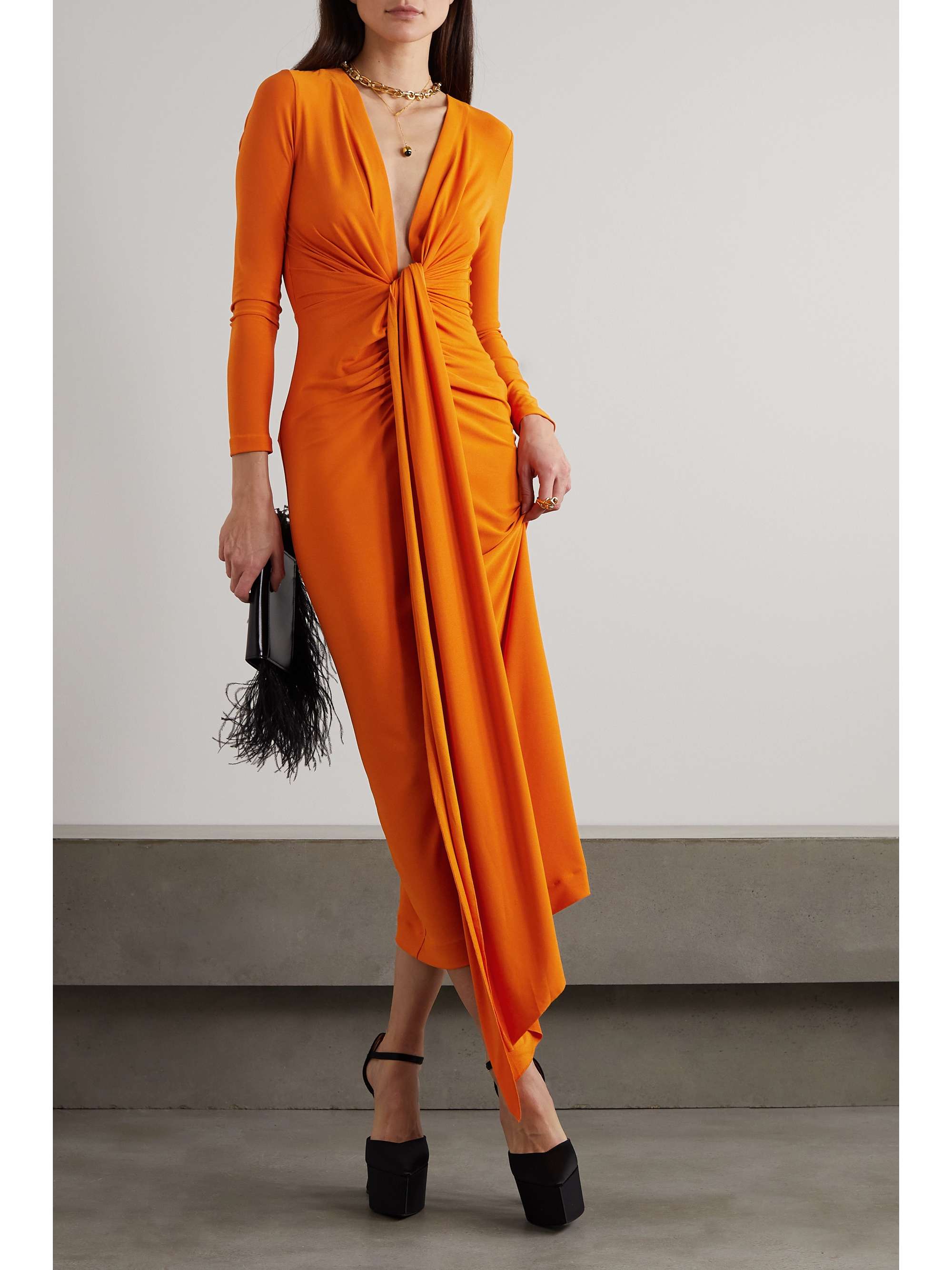 SOLACE LONDON Lorena knotted stretch-crepe midi dress