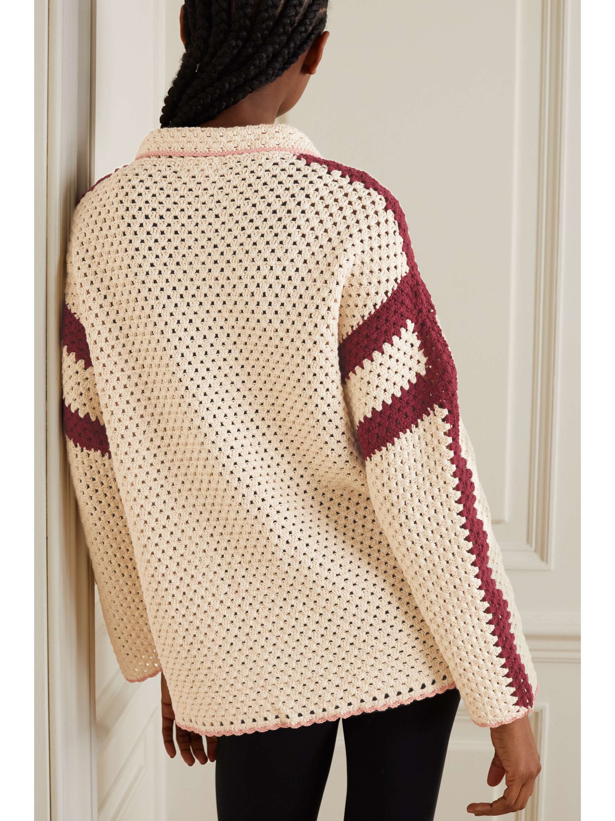 THE UPSIDE Malia oversized striped crocheted cotton shirt