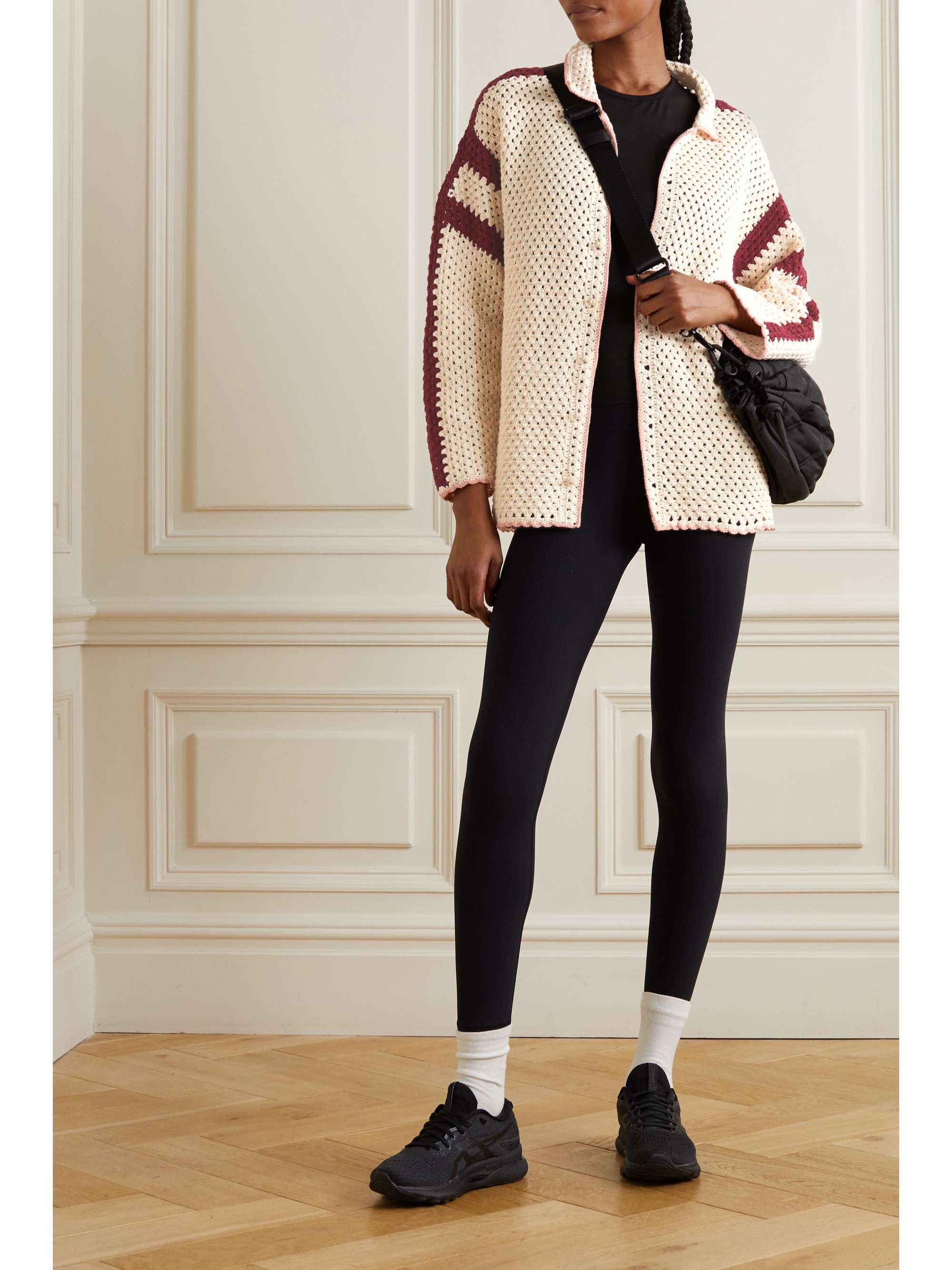 THE UPSIDE Malia oversized striped crocheted cotton shirt