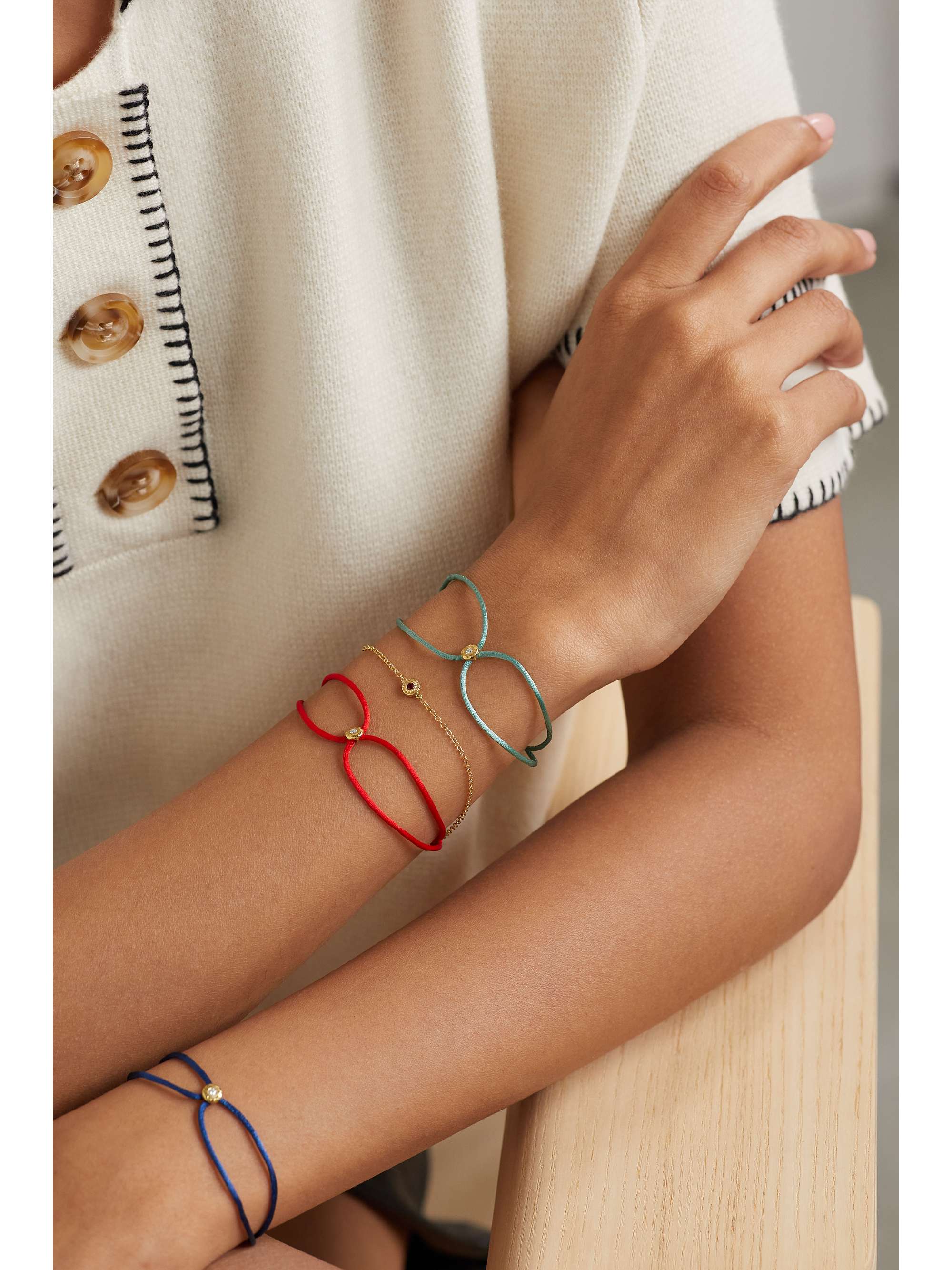 OCTAVIA ELIZABETH + NET SUSTAIN Parachute Nesting Gem 18-karat recycled gold, diamond and cord bracelet
