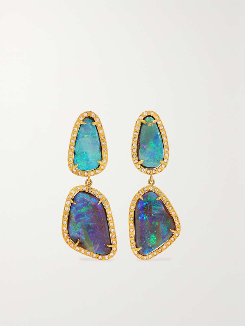 Octavia Elizabeth Opal Earth 18-karat Gold, Diamond And Opal Earrings