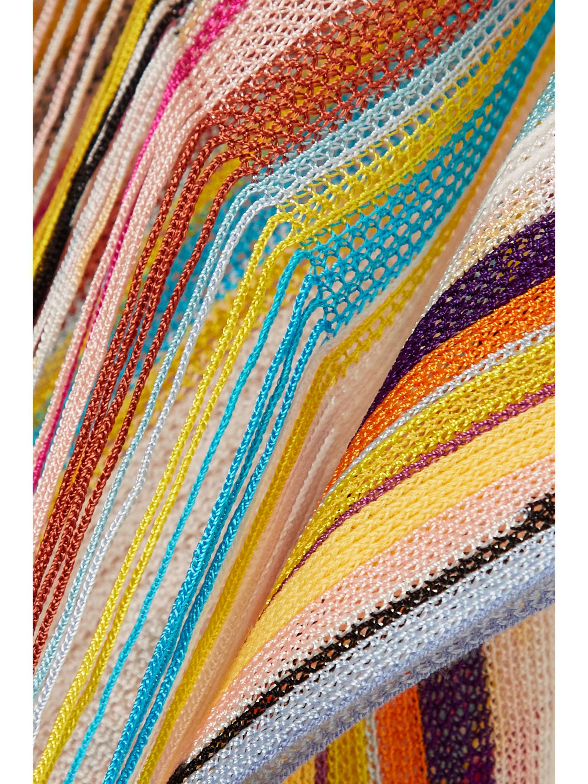 IDEA SPA Fringed striped crochet-knit poncho