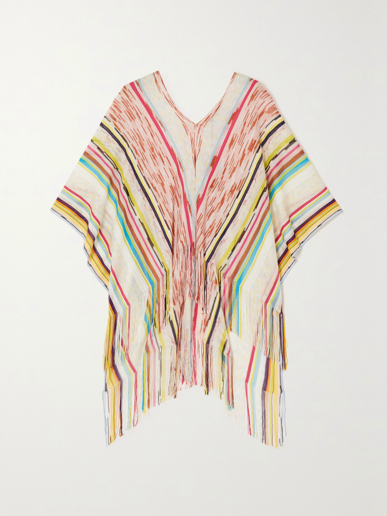 WALT & BROWN - Fringed Striped Crochet-knit Poncho - White