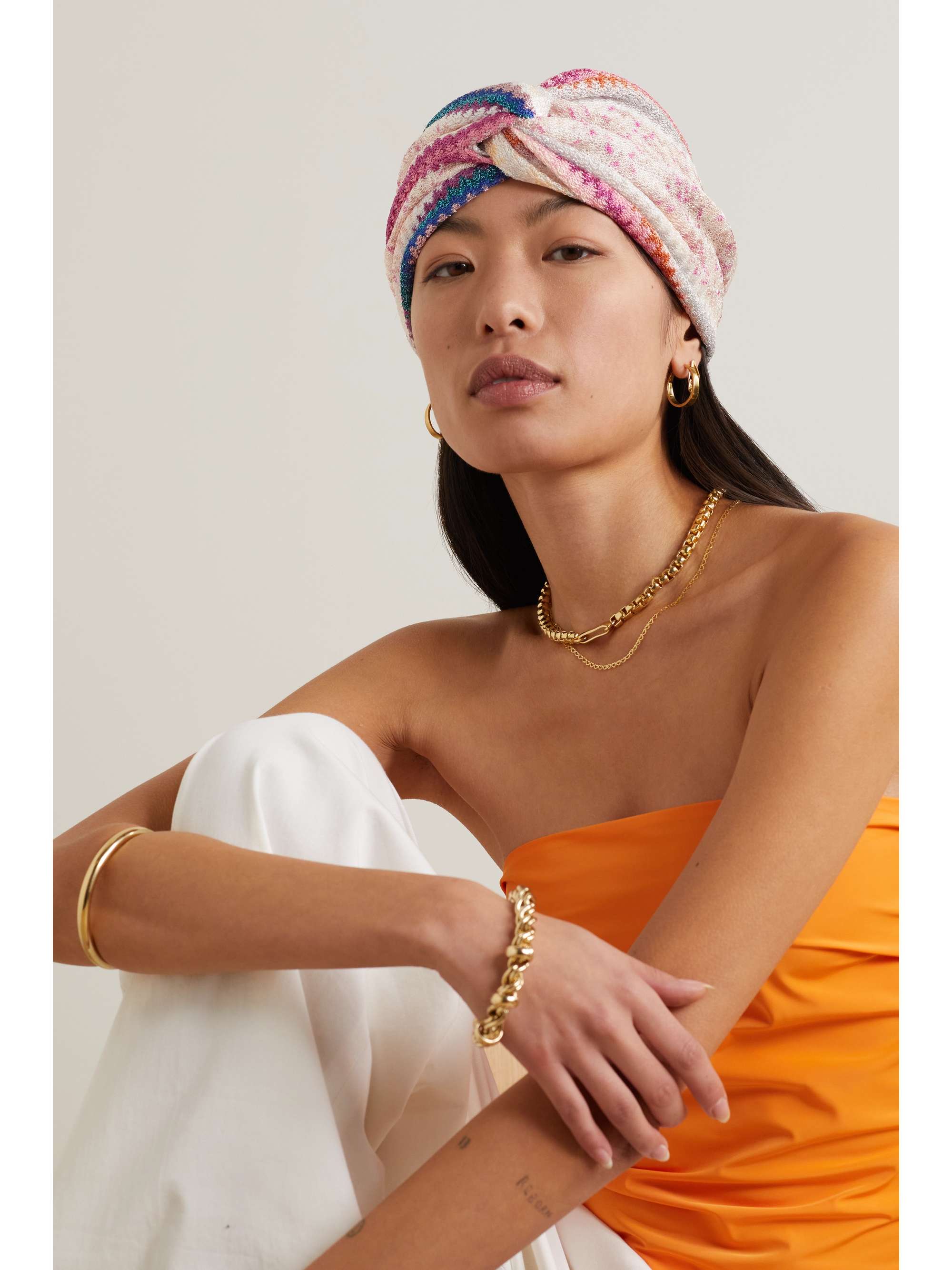 IDEA SPA Twisted striped metallic crochet-knit headband