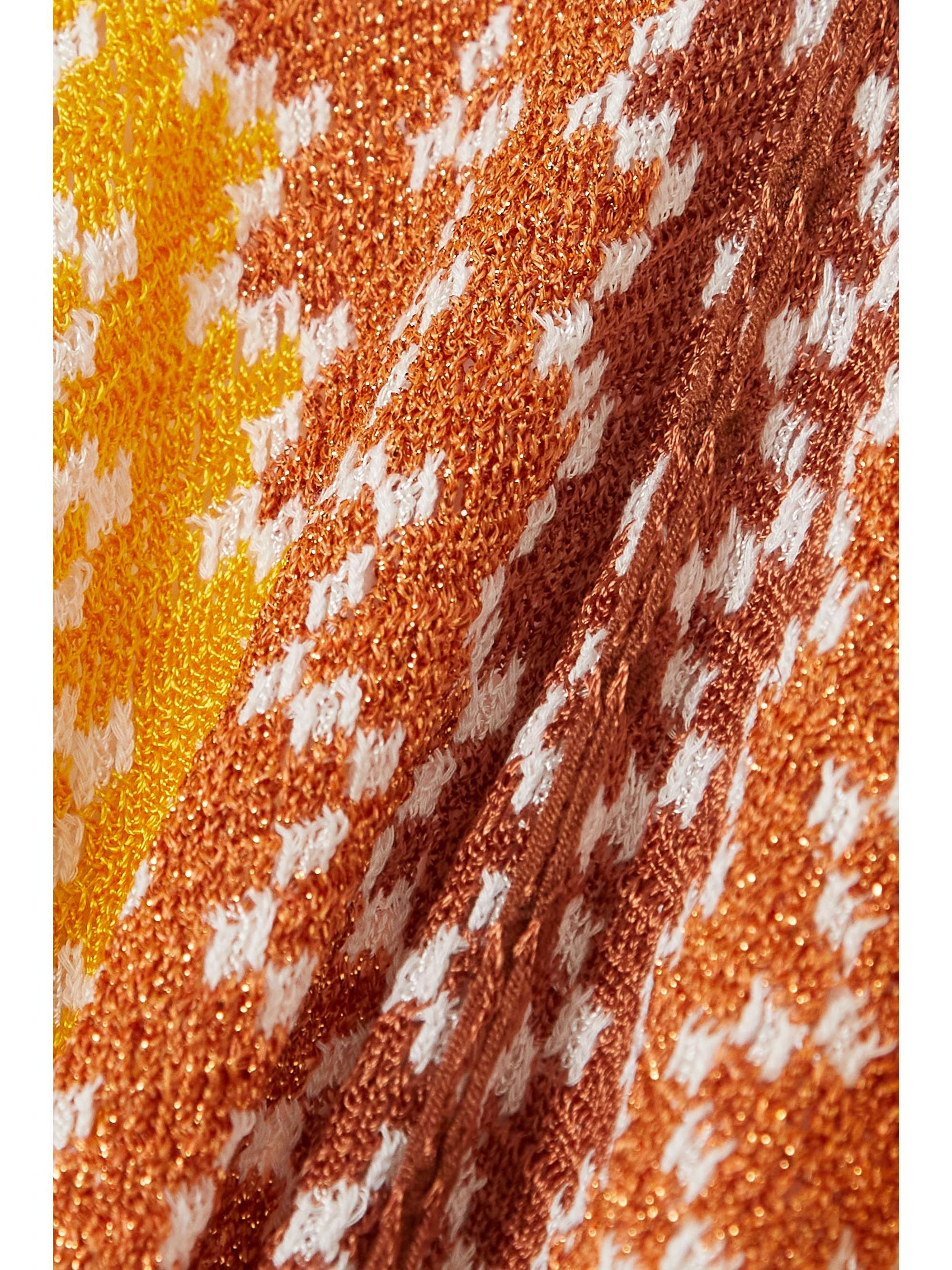 IDEA SPA Fringed metallic crochet-knit wrap