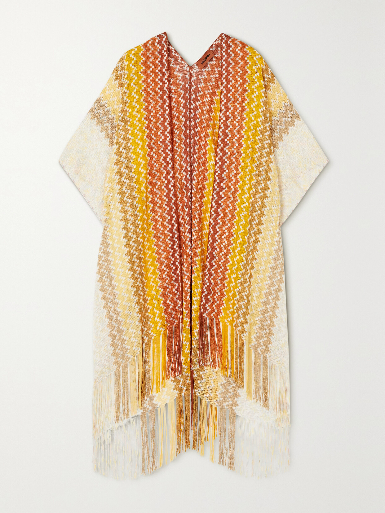 WALT & BROWN - Fringed Metallic Crochet-knit Wrap - Yellow