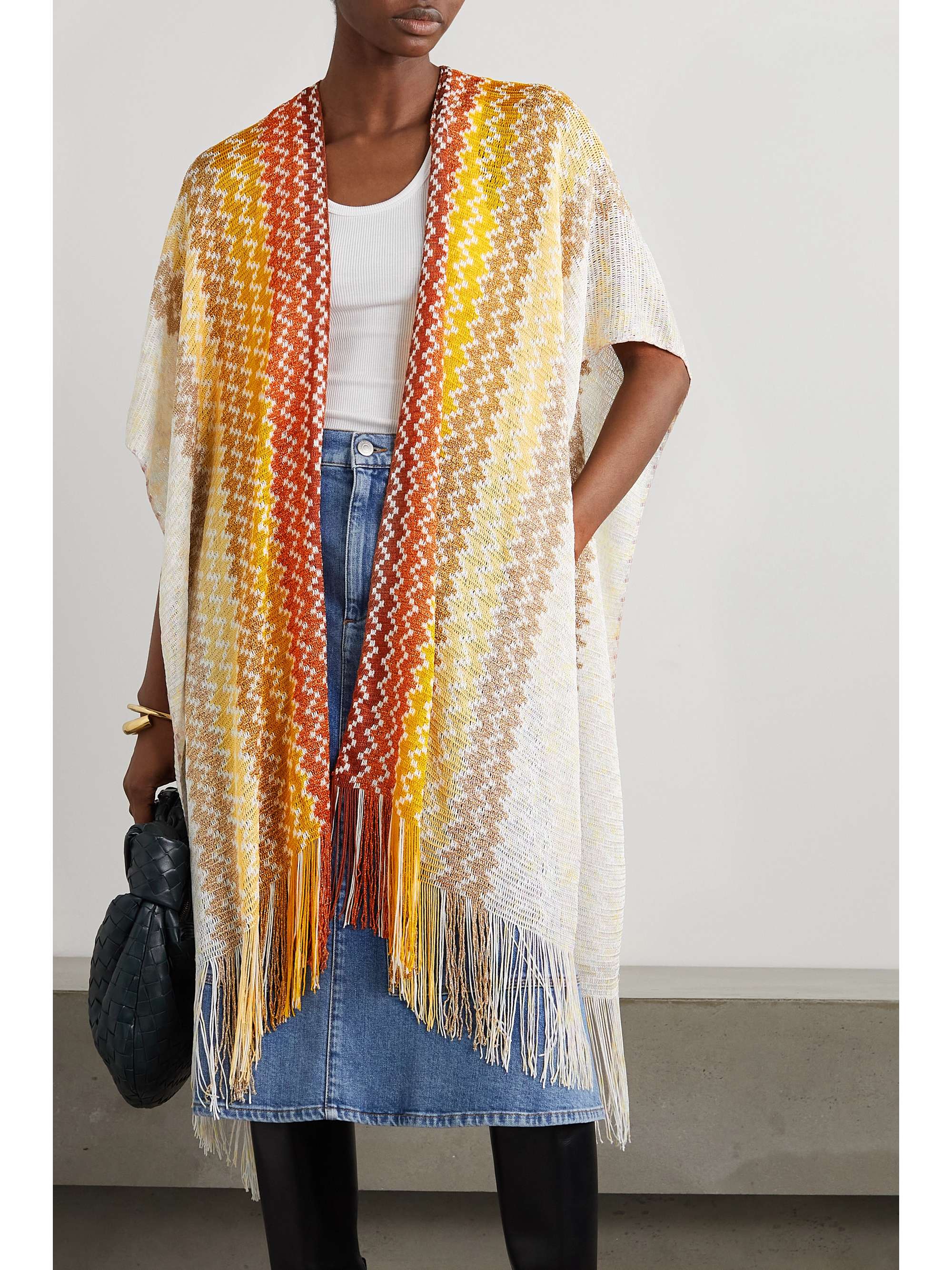 IDEA SPA Fringed metallic crochet-knit wrap