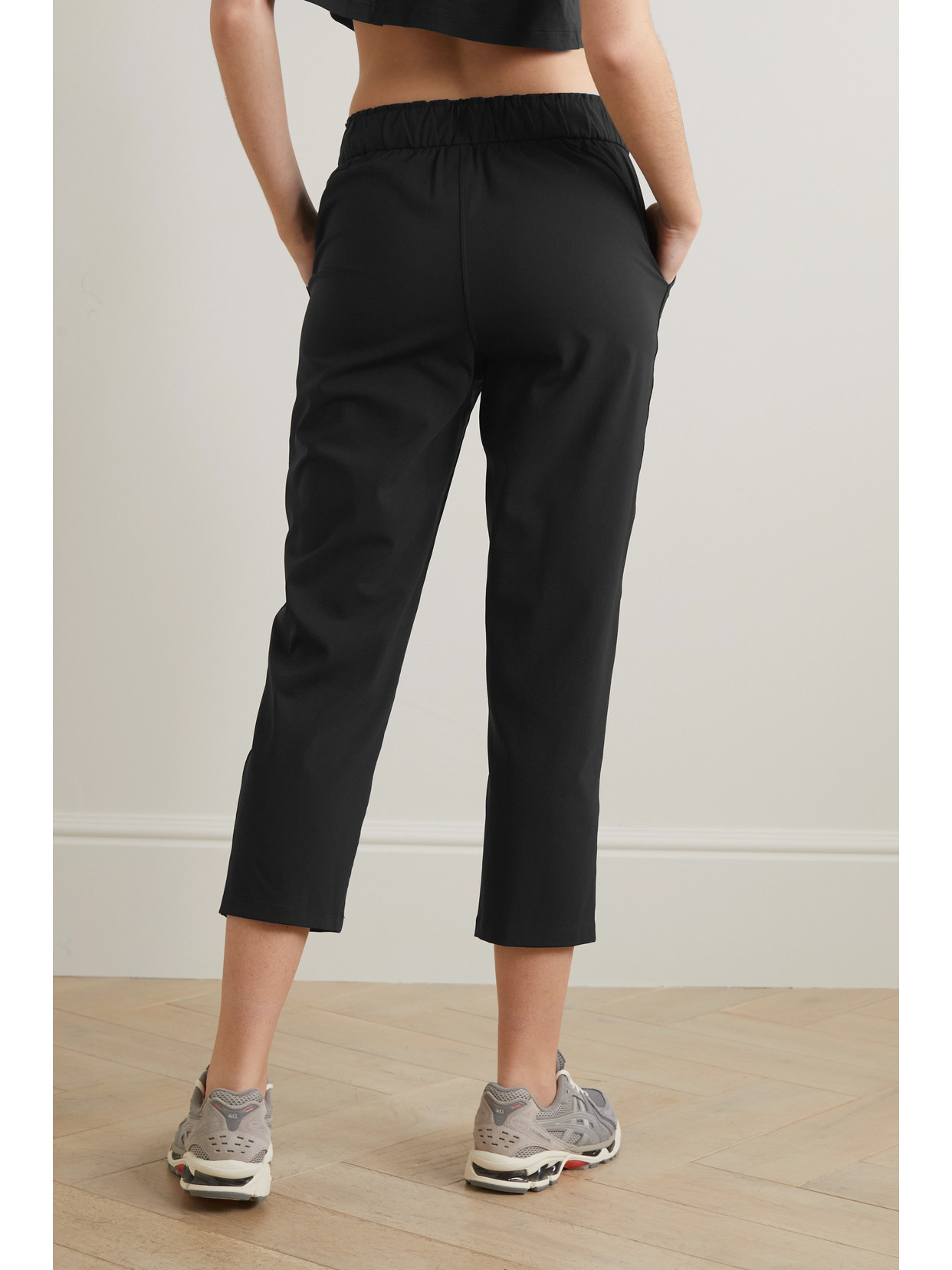 Shop Lululemon Cropped High-rise Stretch Track Pants In Black