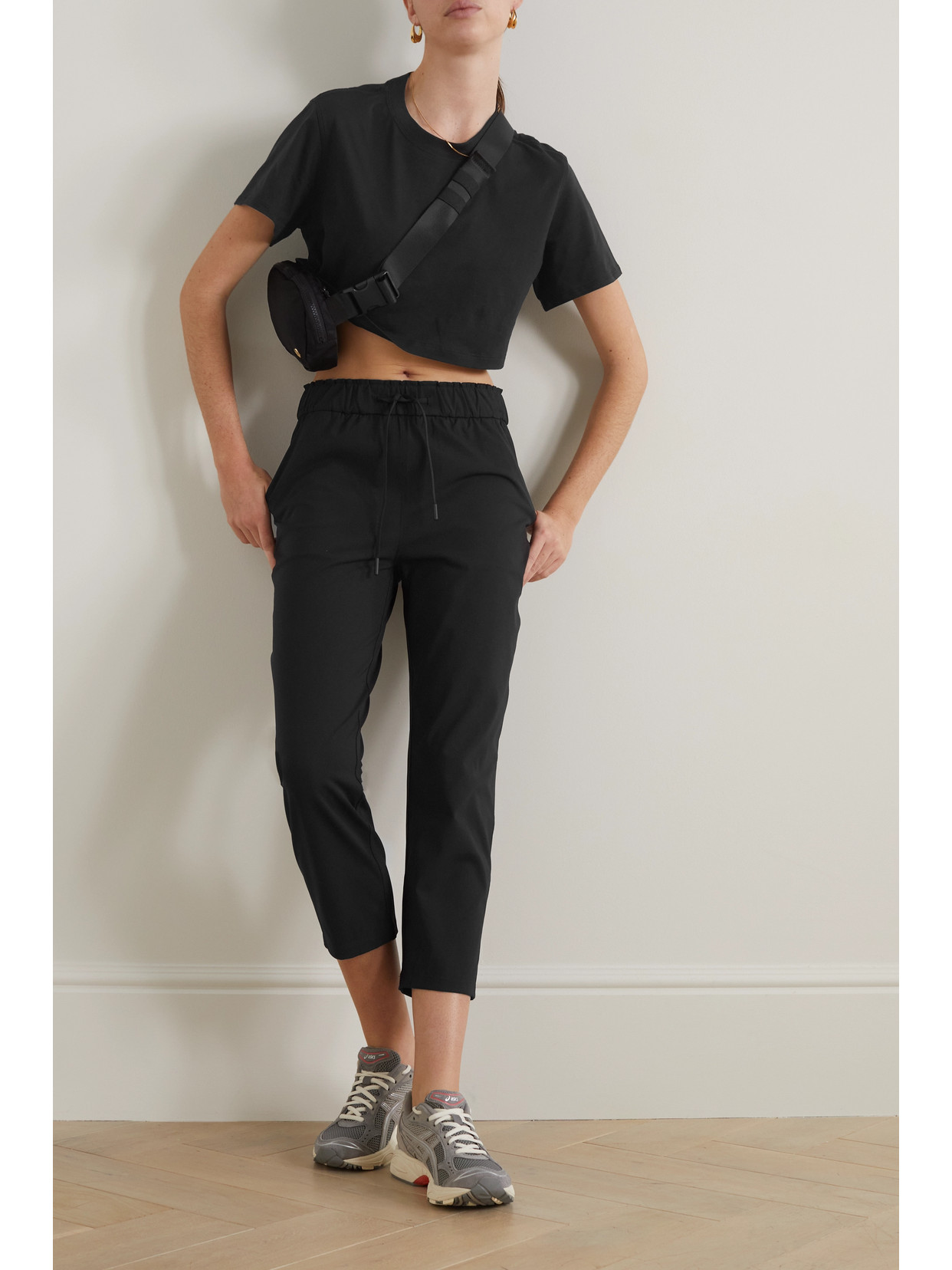 Shop Lululemon Cropped High-rise Stretch Track Pants In Black