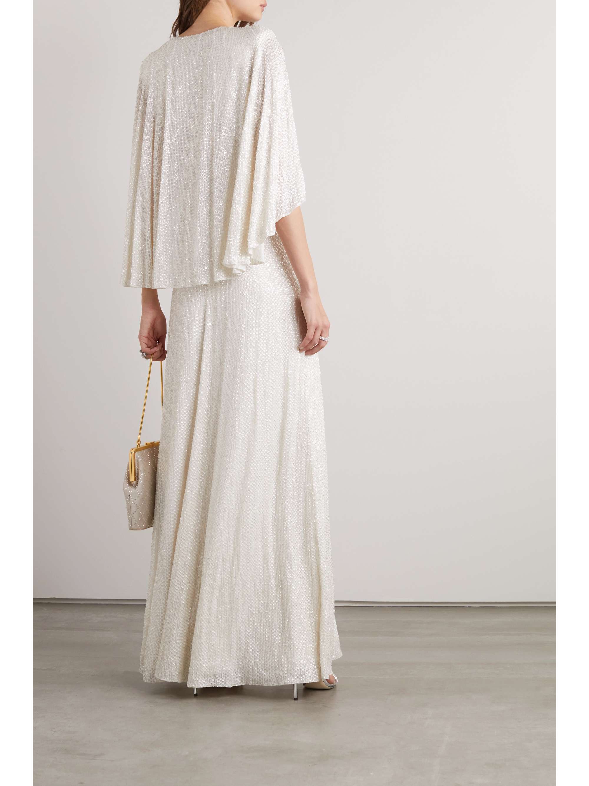 JENNY PACKHAM 披风效果带缀饰亮片雪纺绸礼服