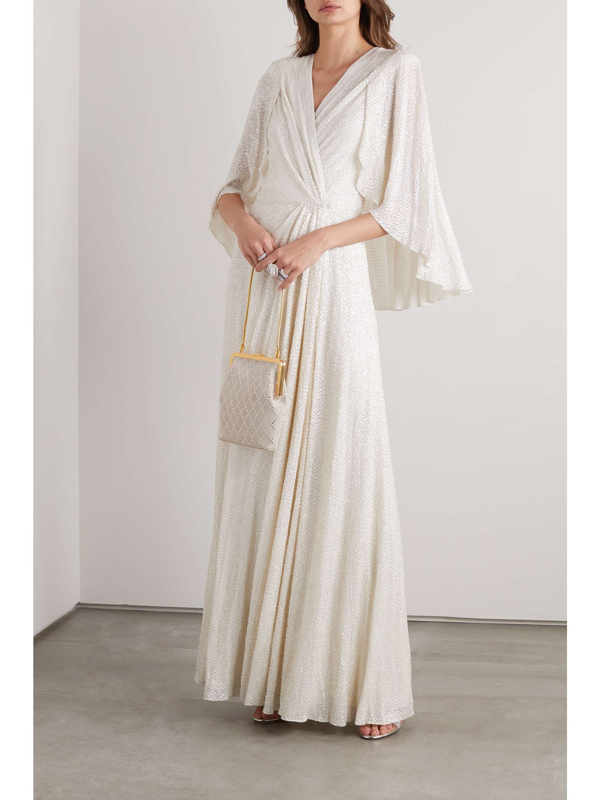 JENNY PACKHAM 披风效果带缀饰亮片雪纺绸礼服