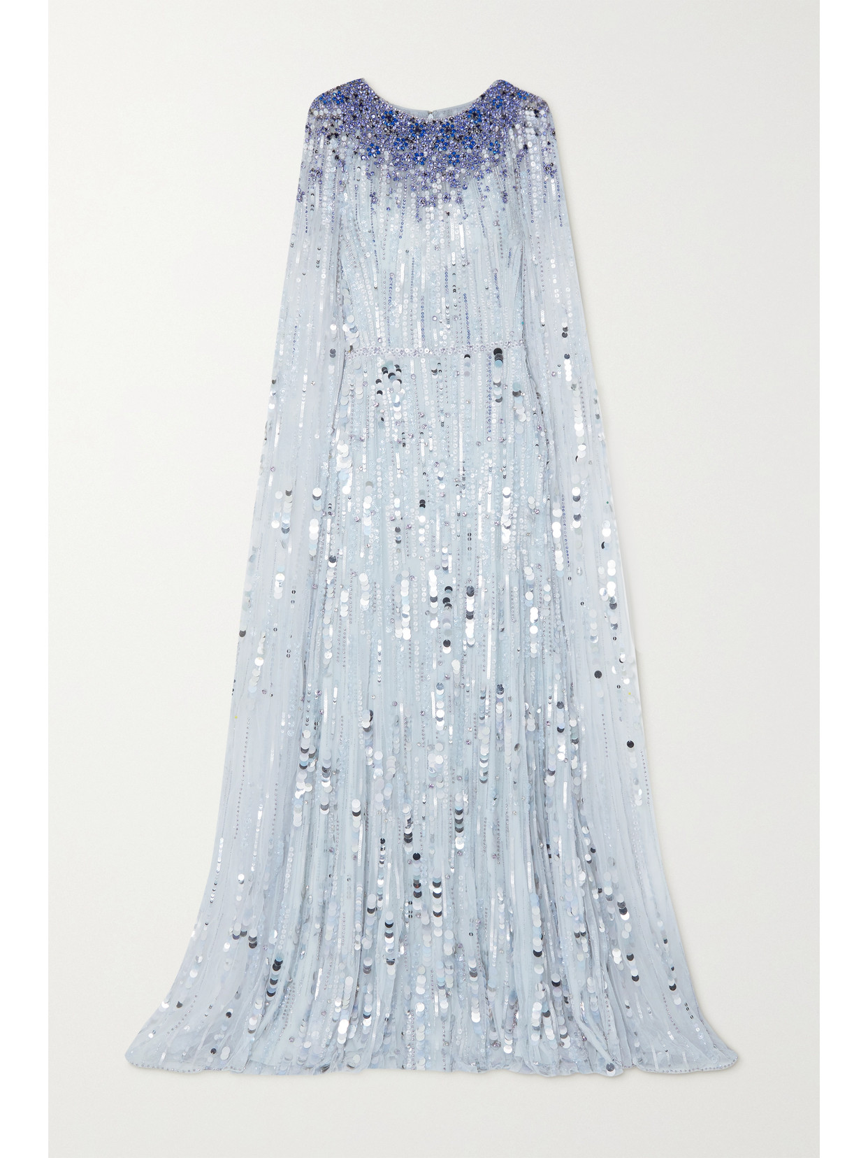 Jenny Packham - Cape-effect Embellished Tulle Gown - Blue