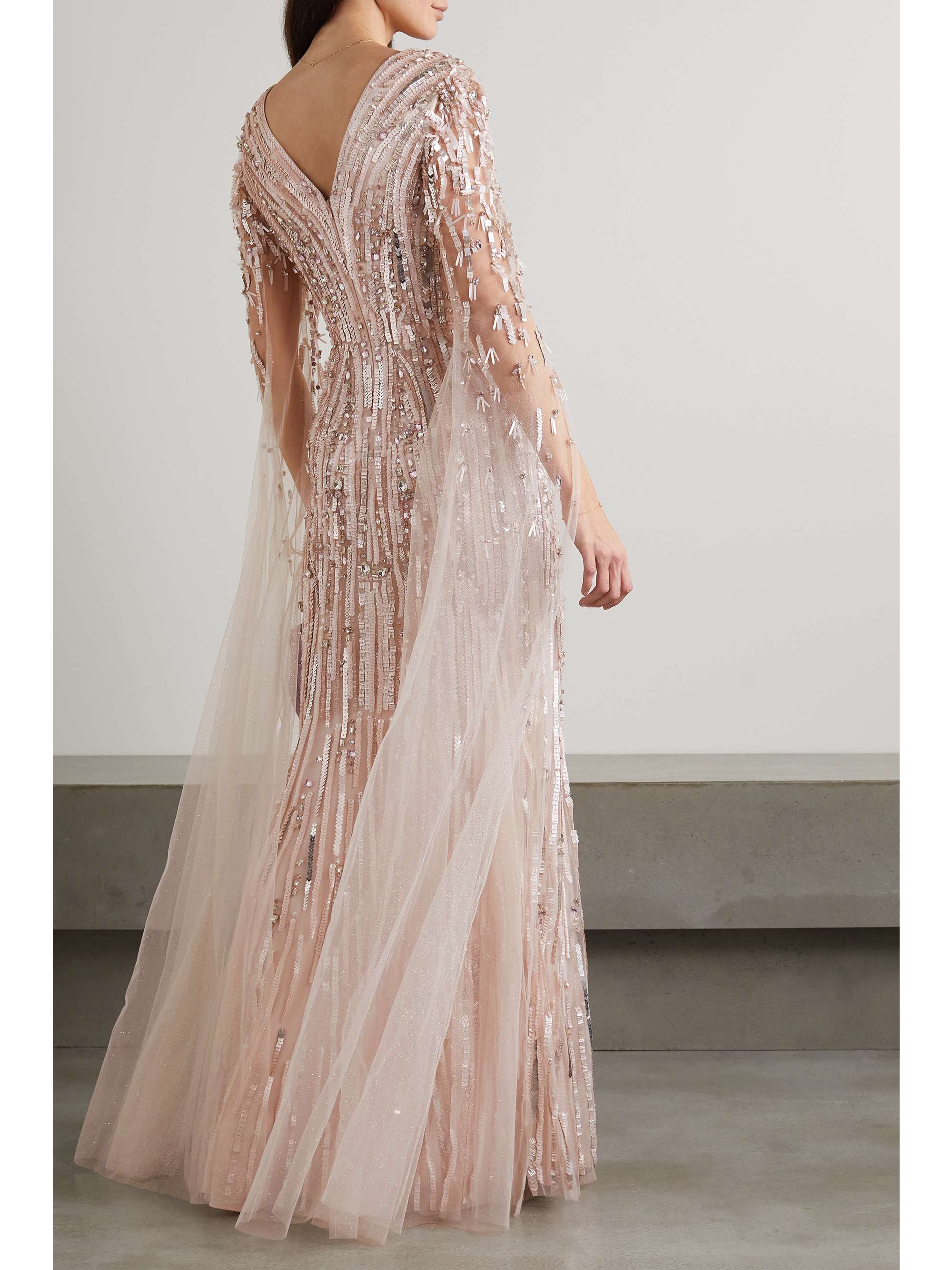 JENNY PACKHAM Cape-effect embellished tulle and satin gown