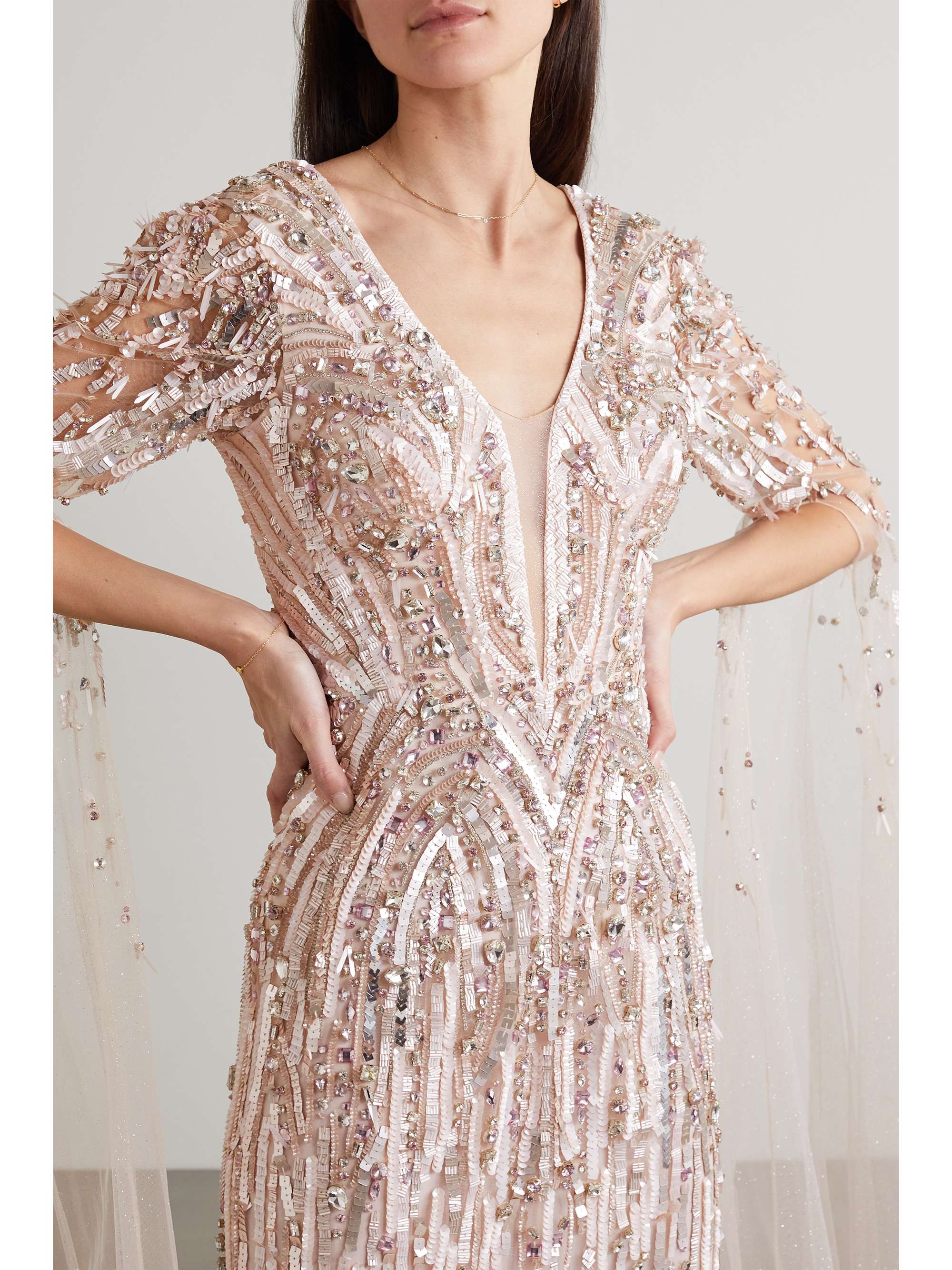 JENNY PACKHAM Cape-effect embellished tulle and satin gown
