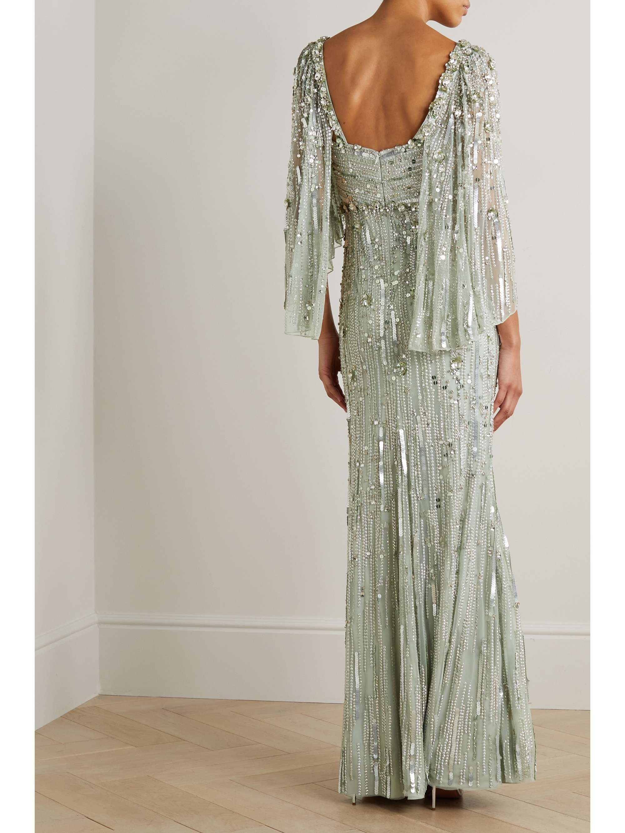 JENNY PACKHAM Cape-effect embellished tulle gown
