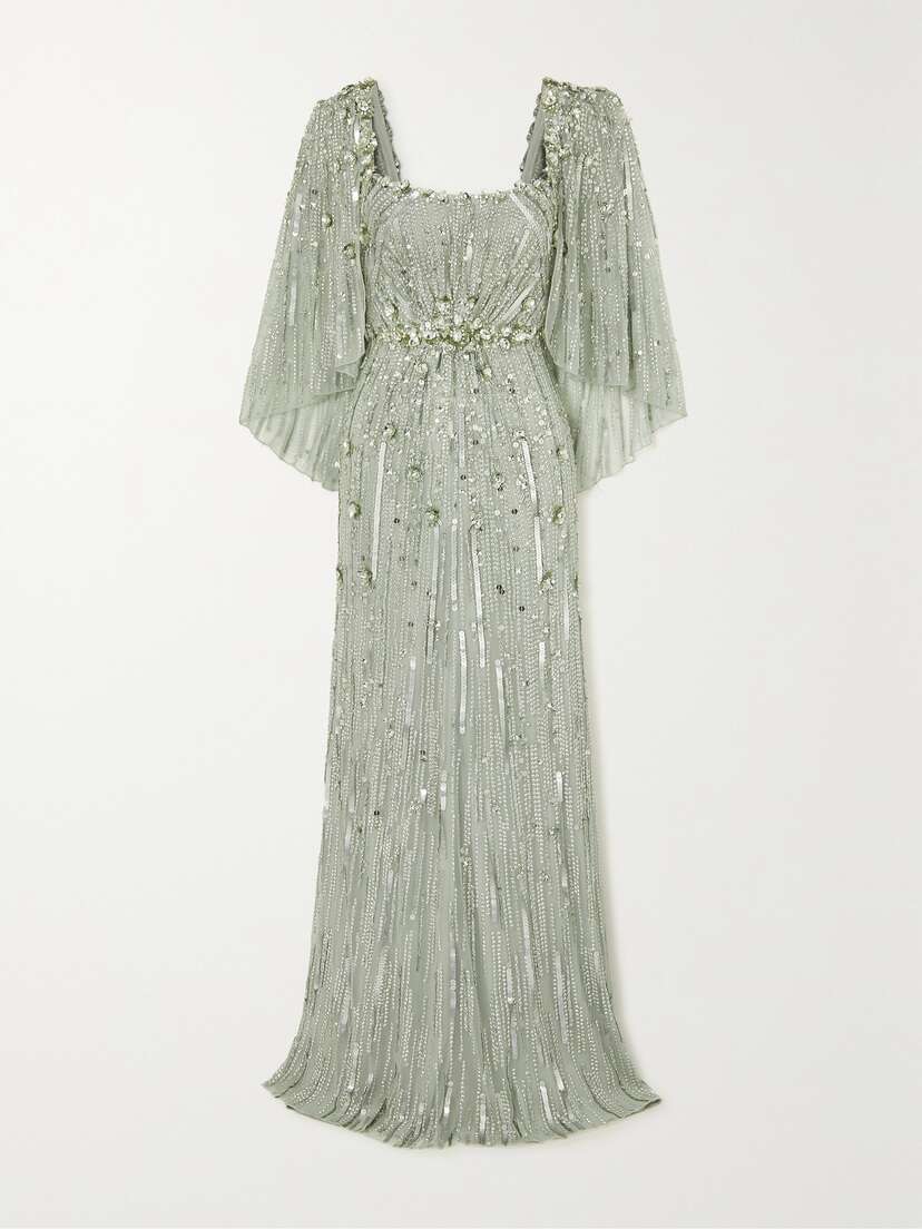 Jenny Packham Cape-effect Embellished Tulle Gown - UK 18