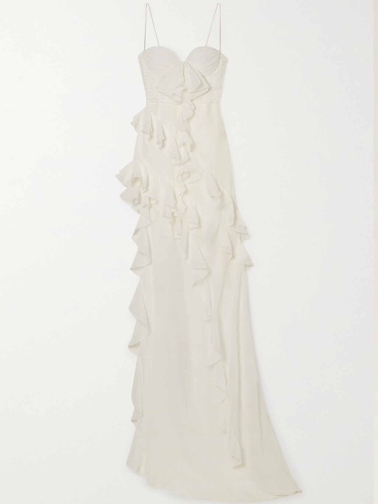 Alessandra Rich Asymmetric Ruffled Silk-georgette Gown In White