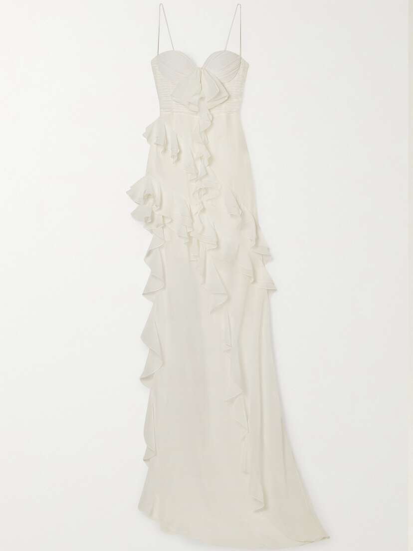 Alessandra Rich Asymmetric Ruffled Silk-georgette Gown