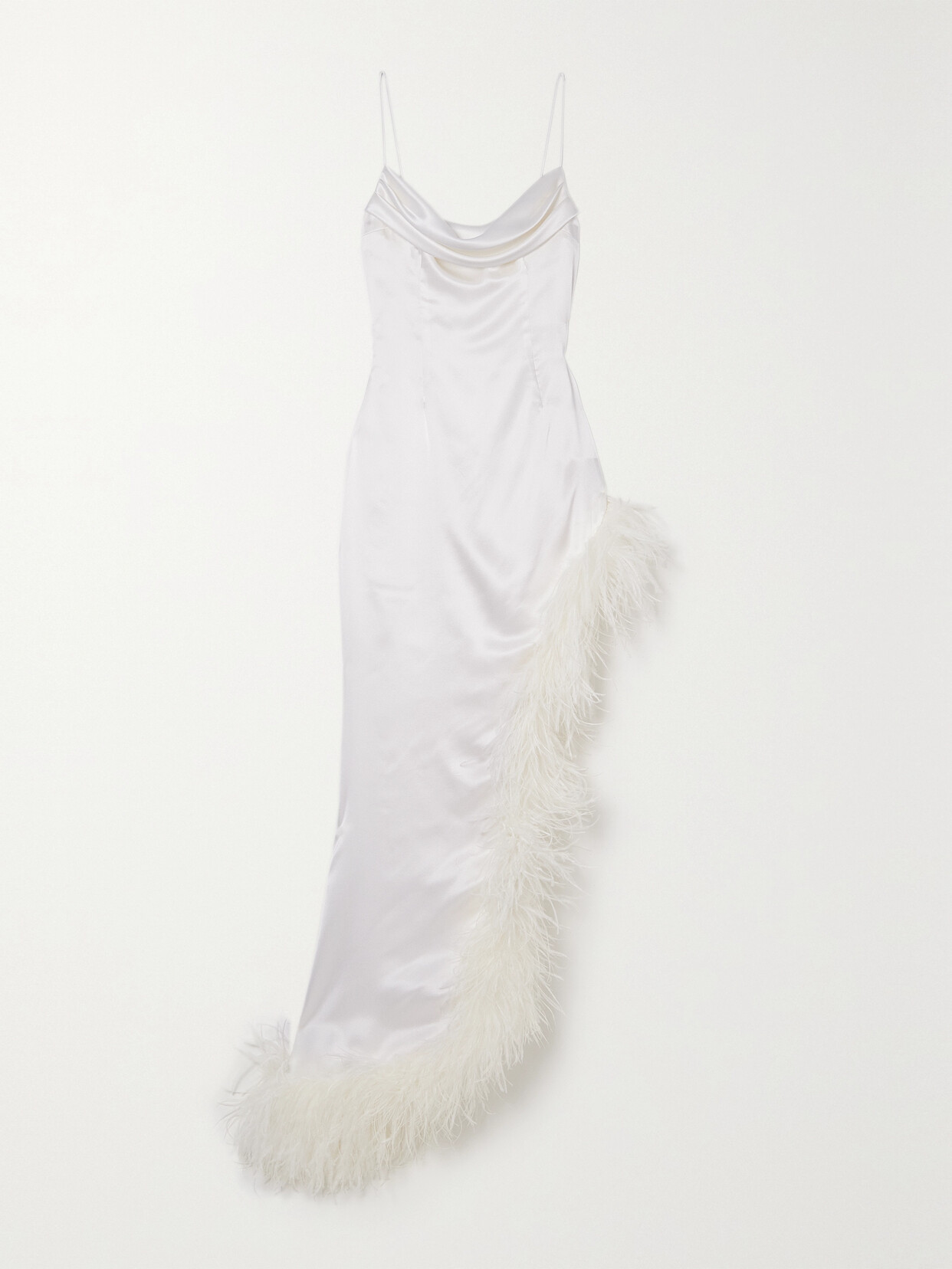 Alessandra Rich - Asymmetric Feather-trimmed Silk-satin Gown - White