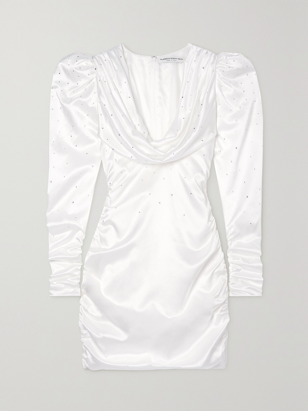 Alessandra Rich Draped Crystal-embellished Duchesse Silk-satin Mini Dress In White