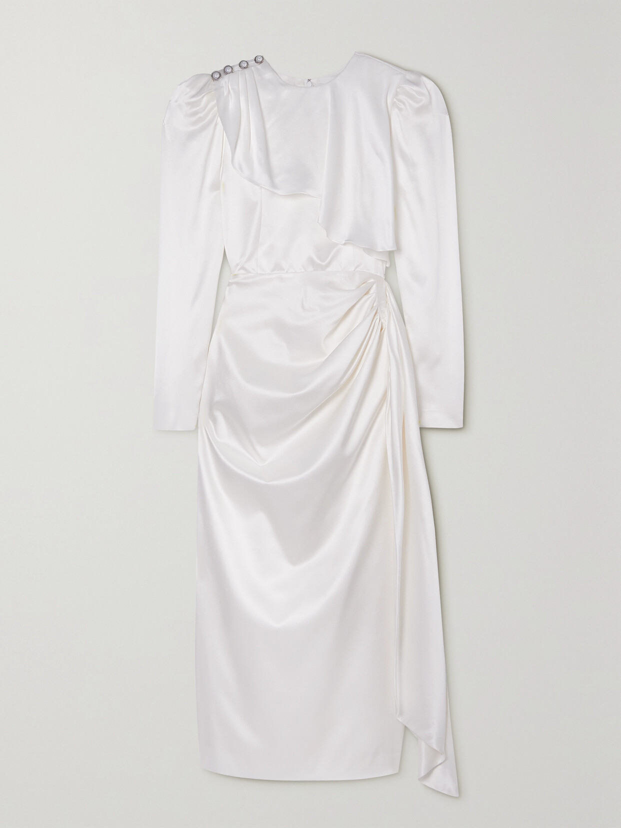 Alessandra Rich Embellished Draped Silk-satin Midi Dress In White