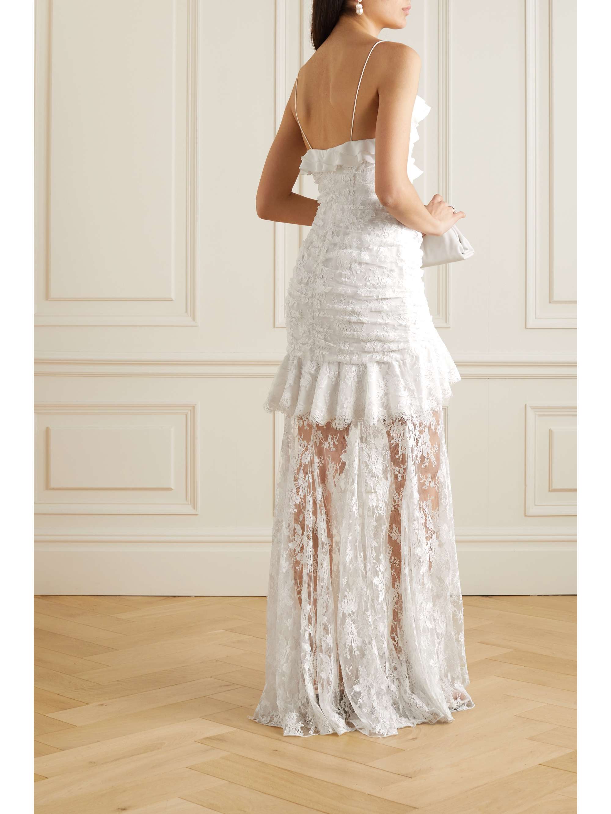 ALESSANDRA RICH Embellished ruffled cotton-blend lace gown