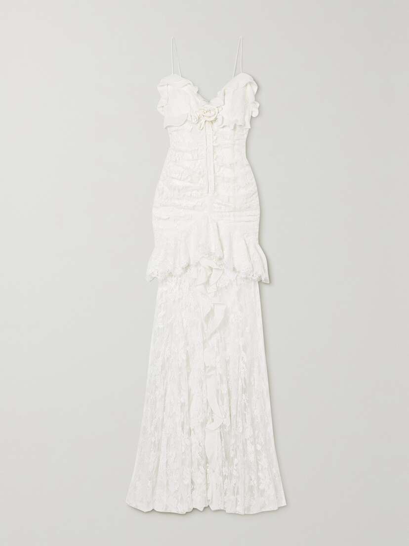 Alessandra Rich Embellished Ruffled Cotton-blend Lace Gown