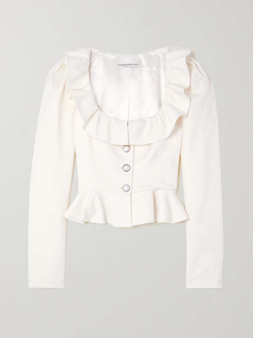 Alessandra Rich Embellished Ruffled Cropped Wool-crepe Jacket