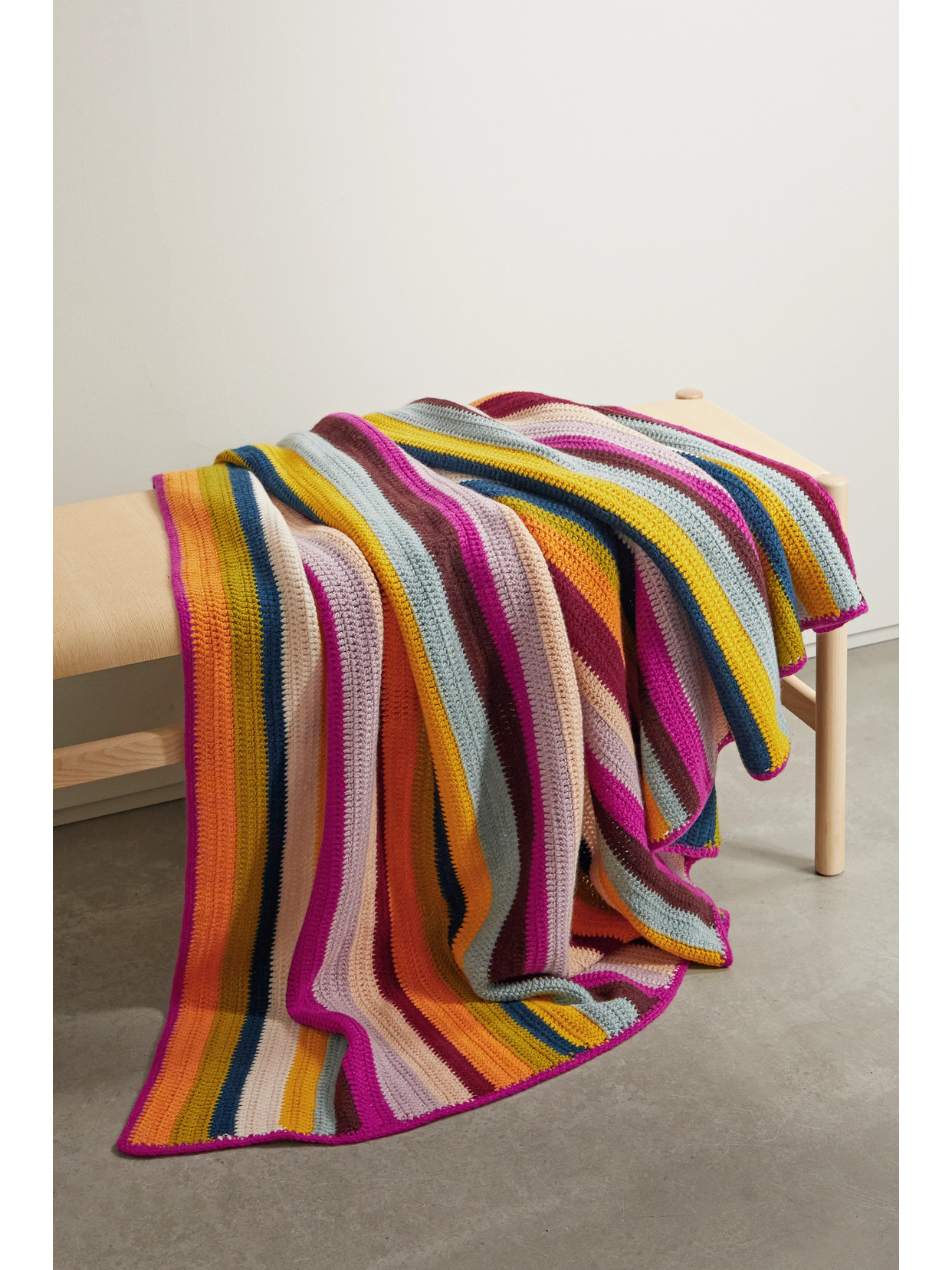 The Elder Statesman - Striped Crocheted Cotton Blanket - Multi