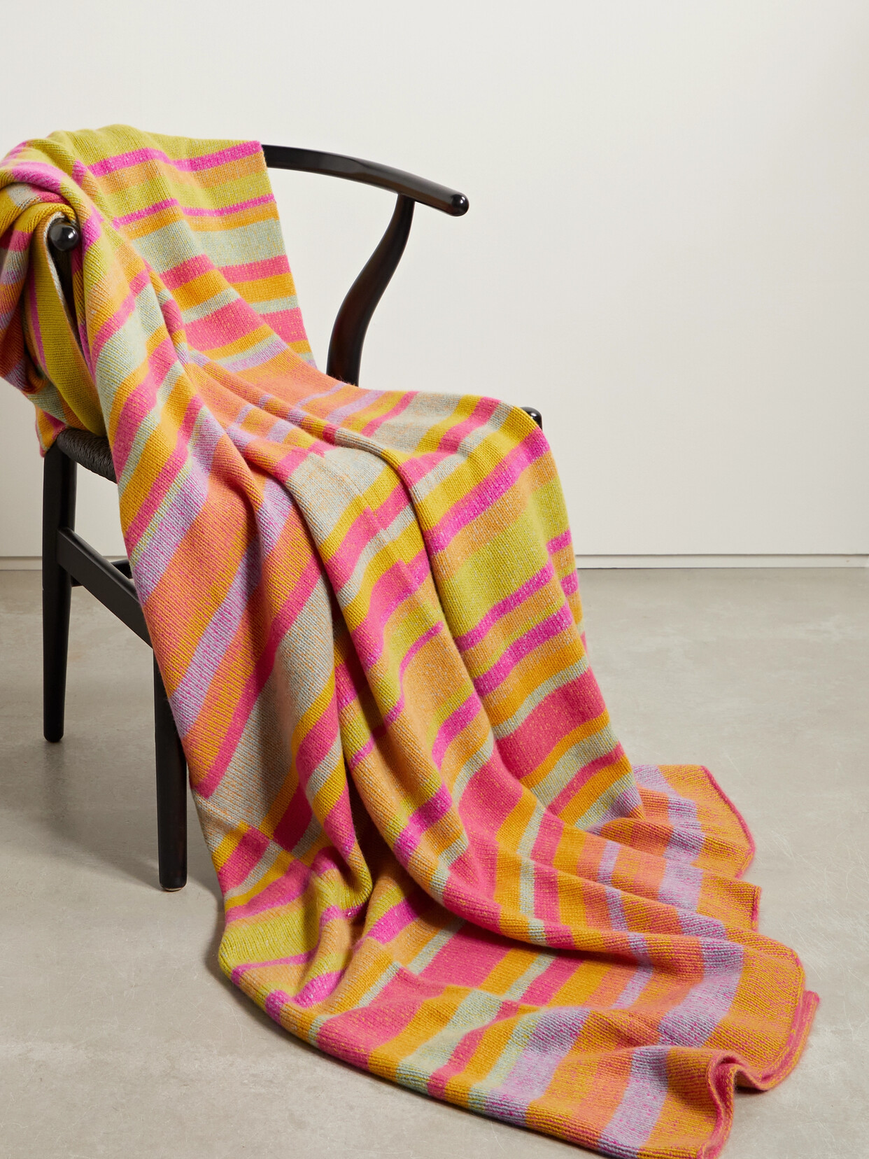 The Elder Statesman - Striped Brushed Cashmere Blanket - Yellow