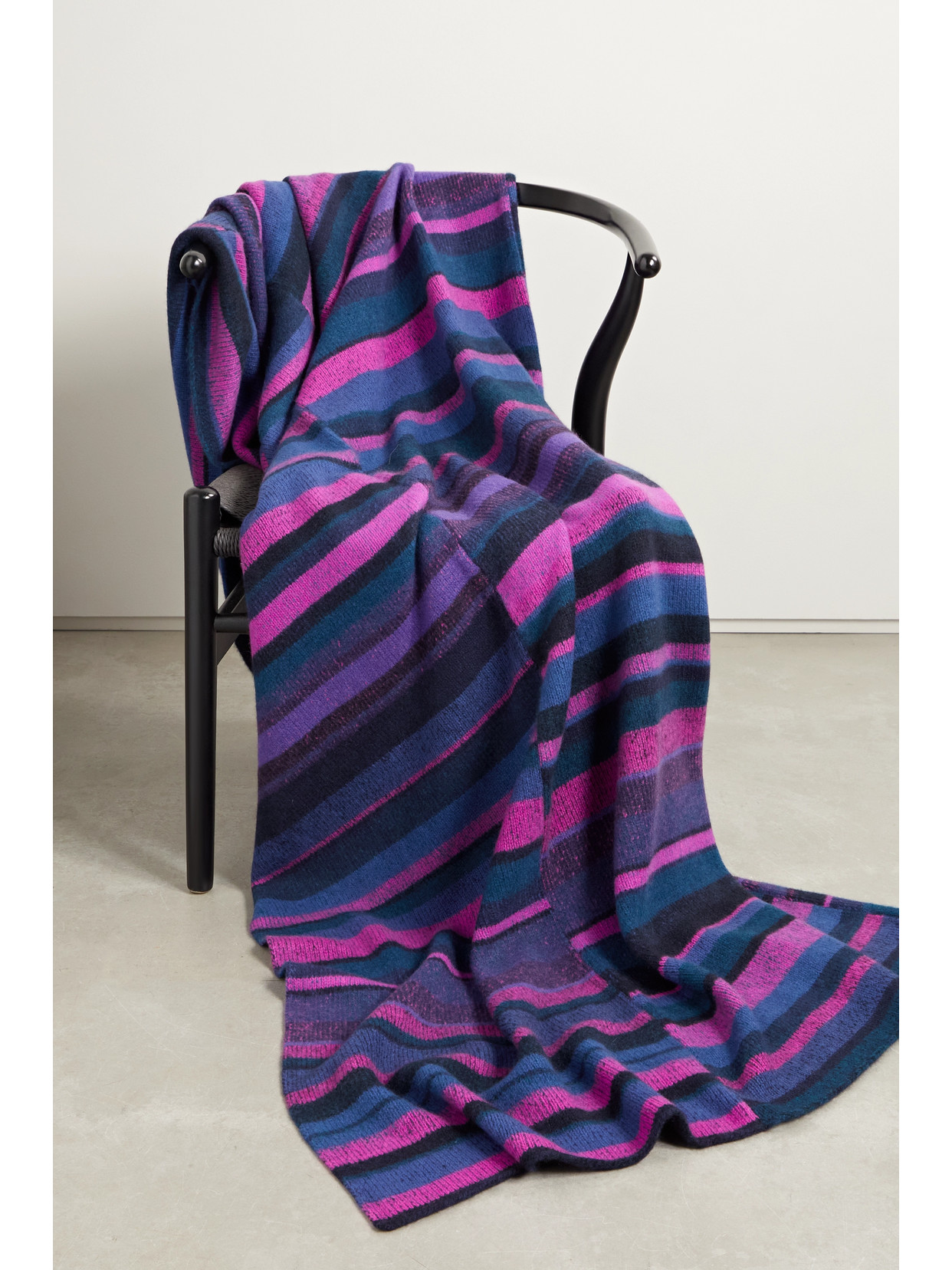 The Elder Statesman - Striped Brushed Cashmere Blanket - Blue