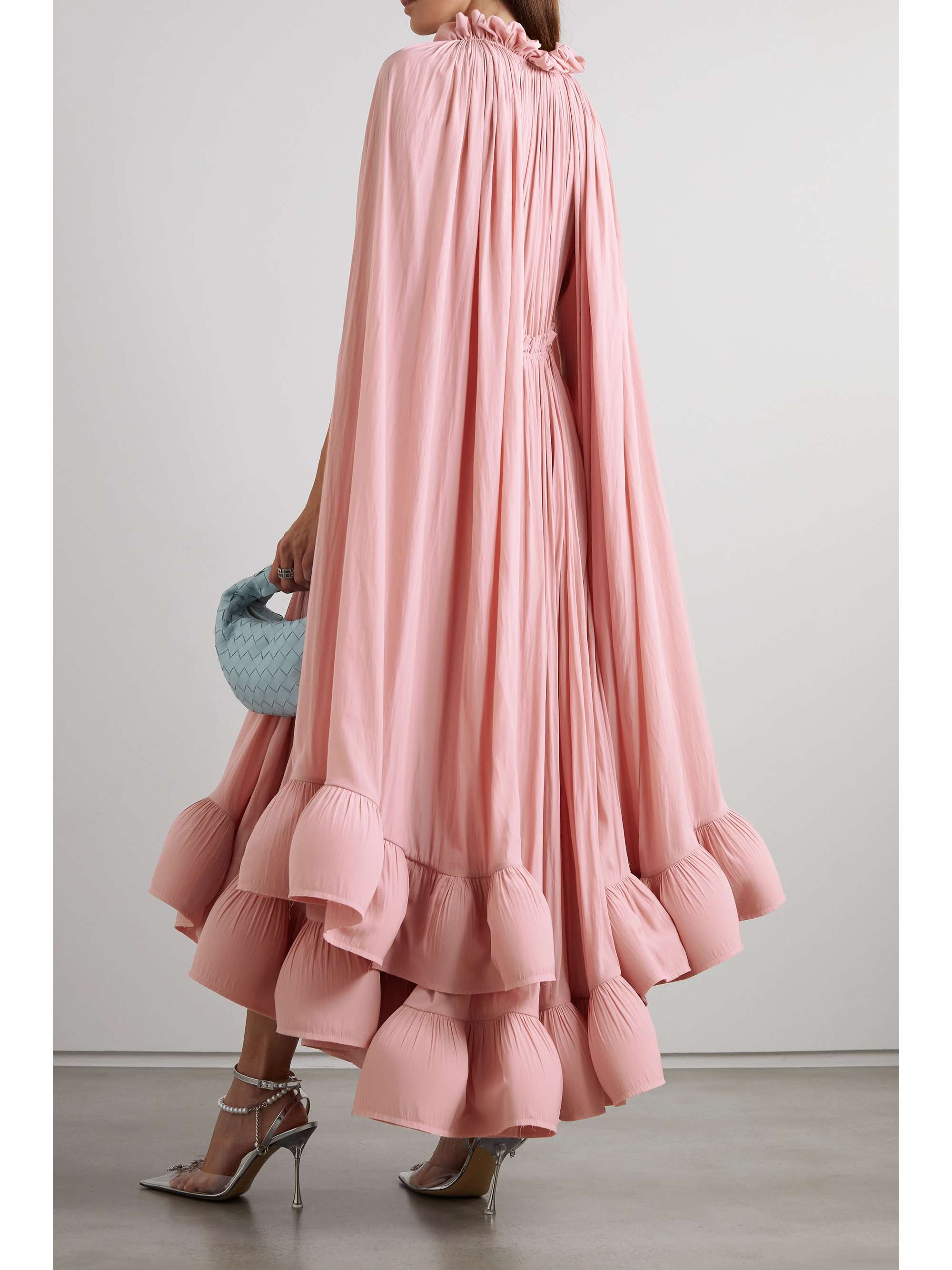 LANVIN Cape-effect tie-detailed ruffled crepe dress
